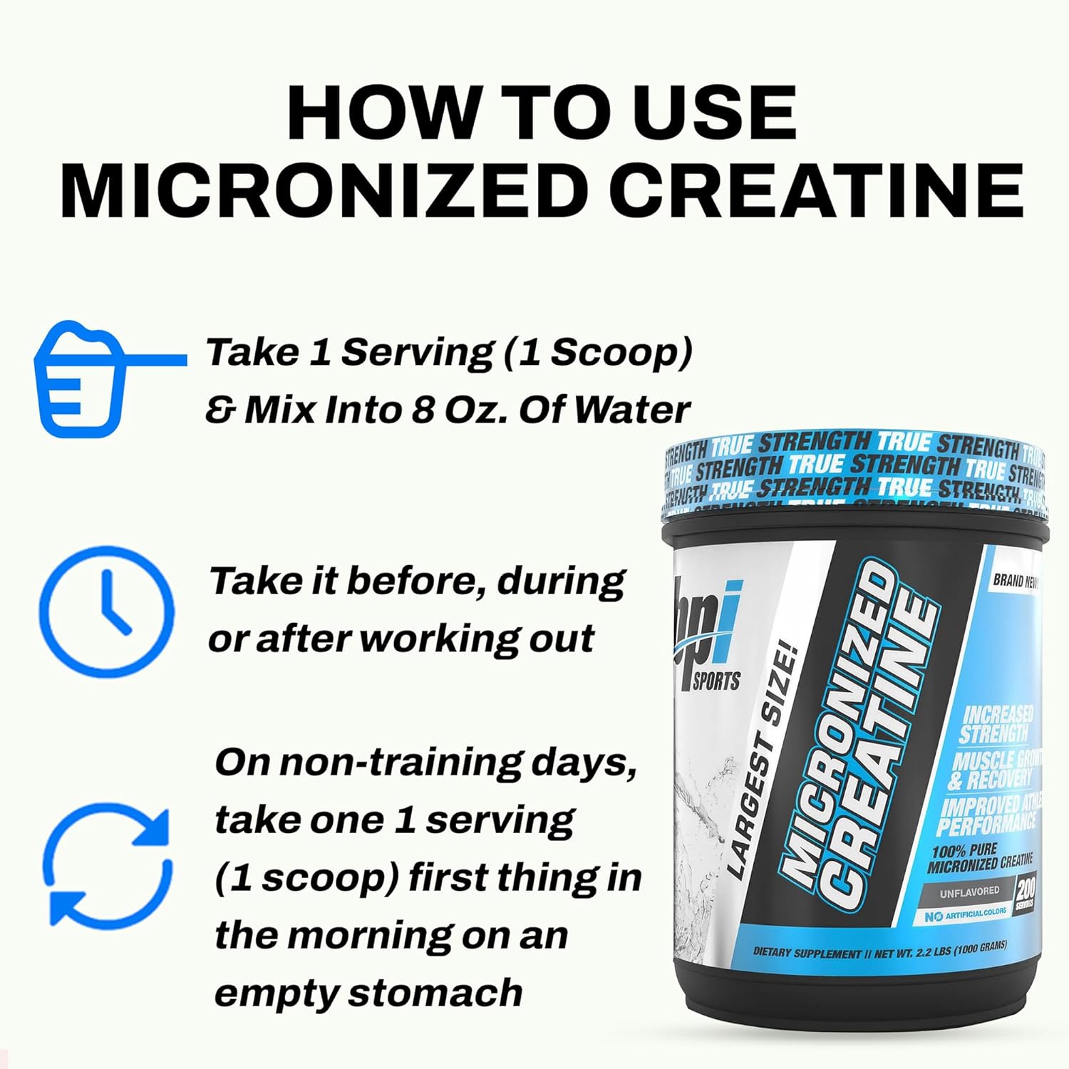 BPI Sports Micronized Creatine – Boost Strength, Reduce Fatigue – Lean Muscle Support with Creatine Monohydrate – Unflavored Powder for Recovery, Endurance, and Performance (200 Servings) - Image 5
