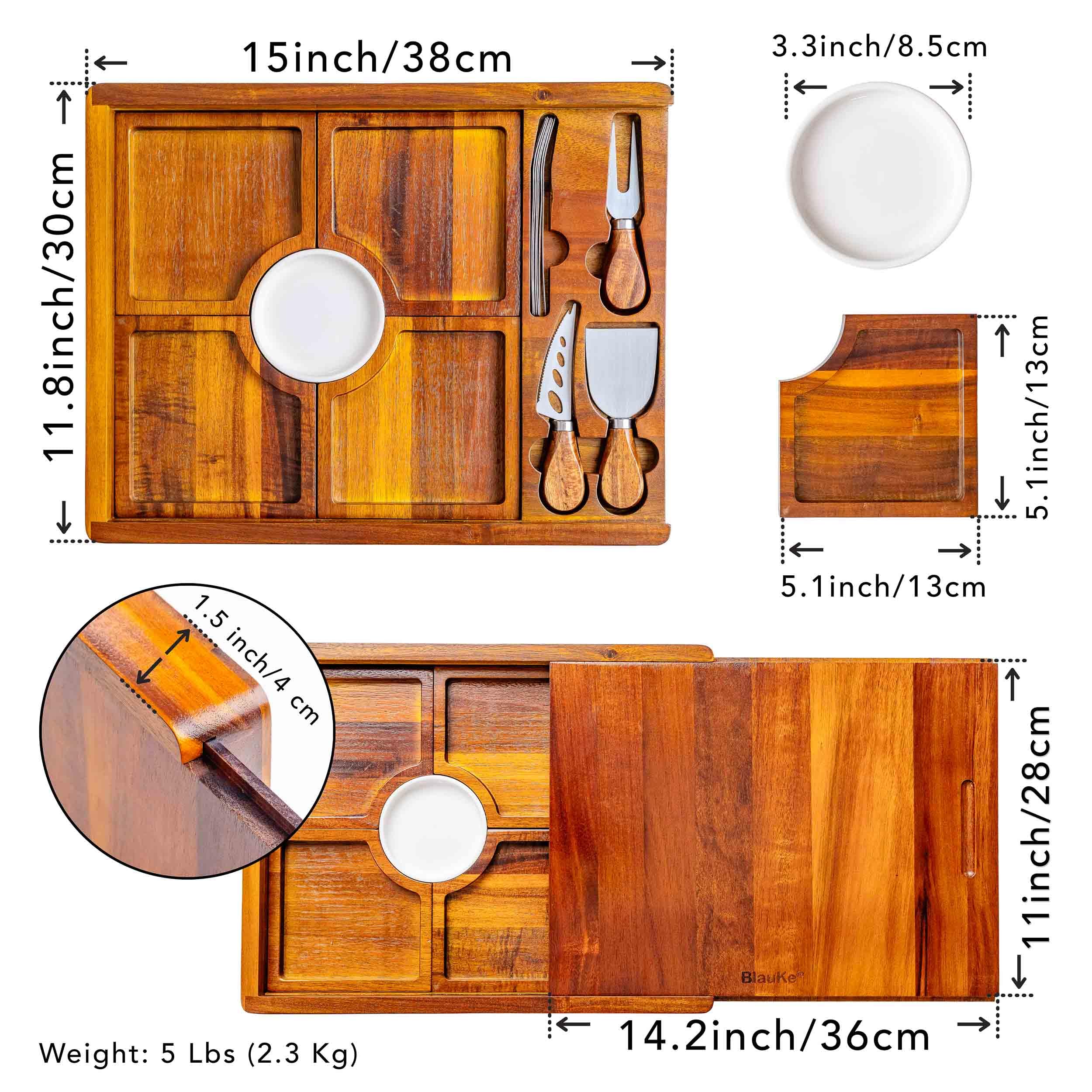 Akazienholz Käsebrett mit Käsemesser Set – Servierbrett aus Akazienholz, EIN Upgrade von Bambus Charcuterie Boards und Cheese Boards – Servierplatte Holz Käseplatte, Frühstücksbrett – Geschenk Idee
