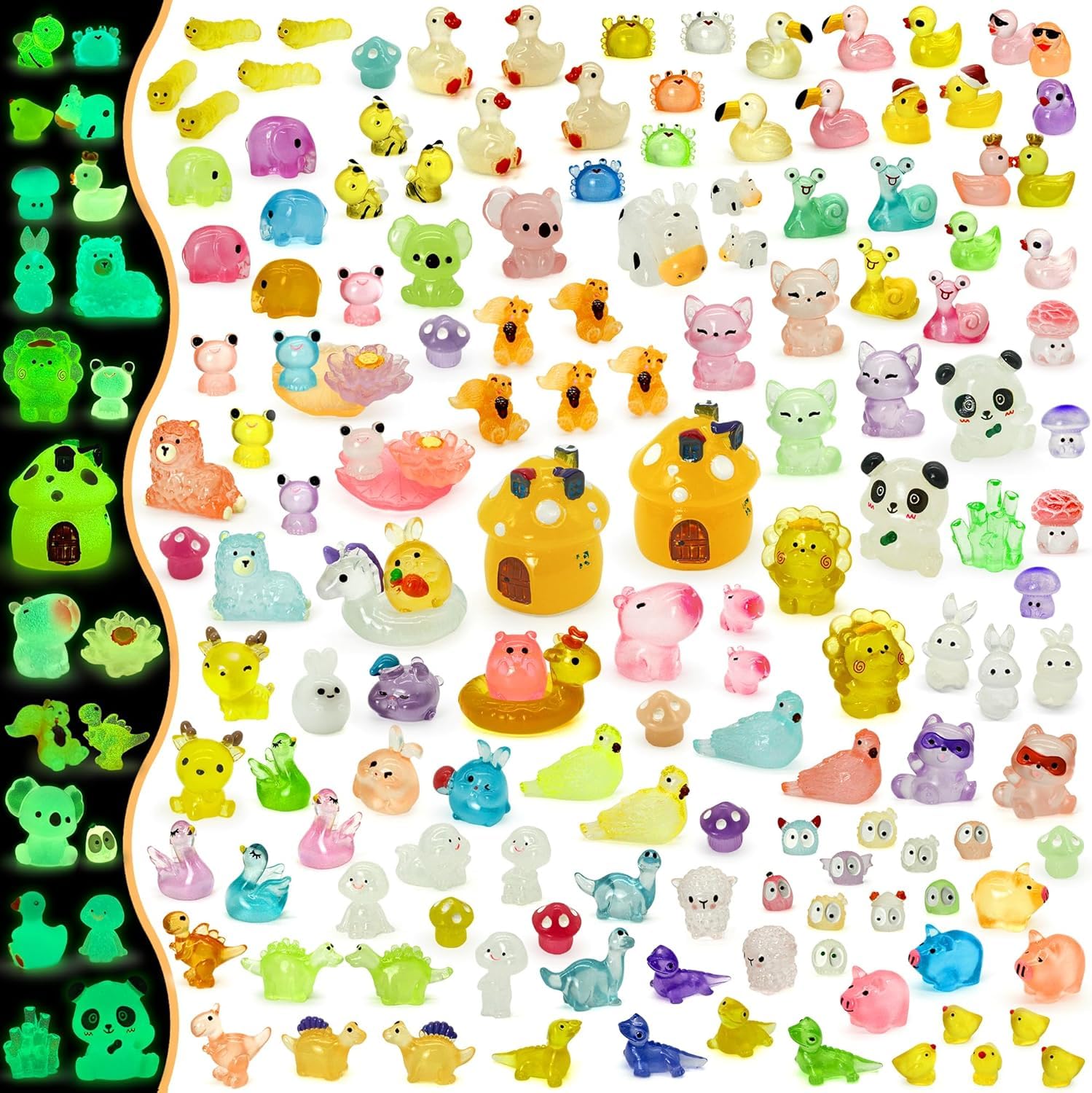 Tardigrade Mini Resin Animals Variety Pack, 150 Pcs Luminous Tiny Resin Animals Figures 48 Types Bulk Glow in The Dark Small Figurines Miniatures Garden Landscape Potted Decor