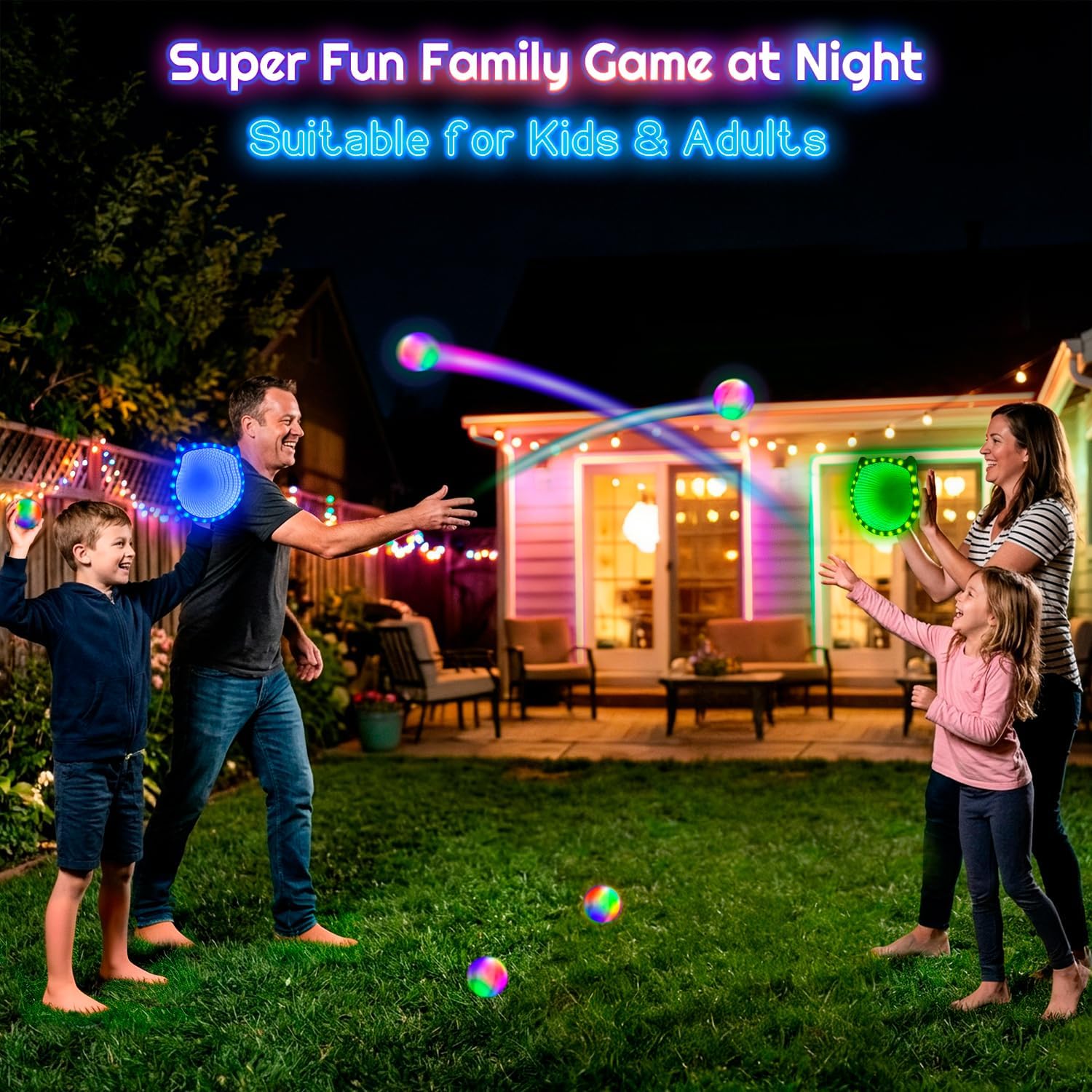 3D LED Light Up Toss Catch Ball Game Set Toys for Back Yard Outdoor Party Favors Glow in Dark Sticky Paddle Baseball Gift Age 3 4 5 6 7 8 9 10 11 12 Years Old Girls Boy Kid Family Adult