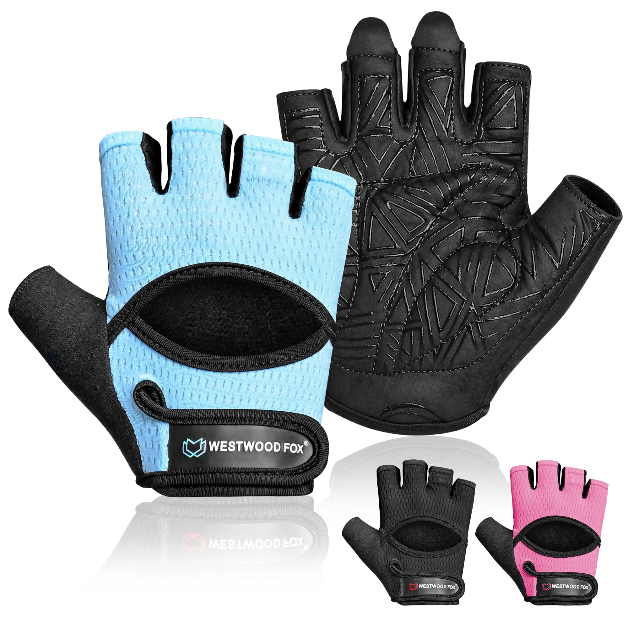 WESTWOOD FOX Fitness-Handschuhe für Damen und Herren, belüftete Handschuhe für Gewichtheben, Fitness, Radfahren und Training, mit dicker Polsterung, vollständiger Handflächenschutz, rutschfester Griff