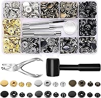 Vista 9 de Alritz Kits de botones a presión de cuero de 0.591 in con espaciador de martillo, 90 juegos de broches de presión de metal con 4 herramientas