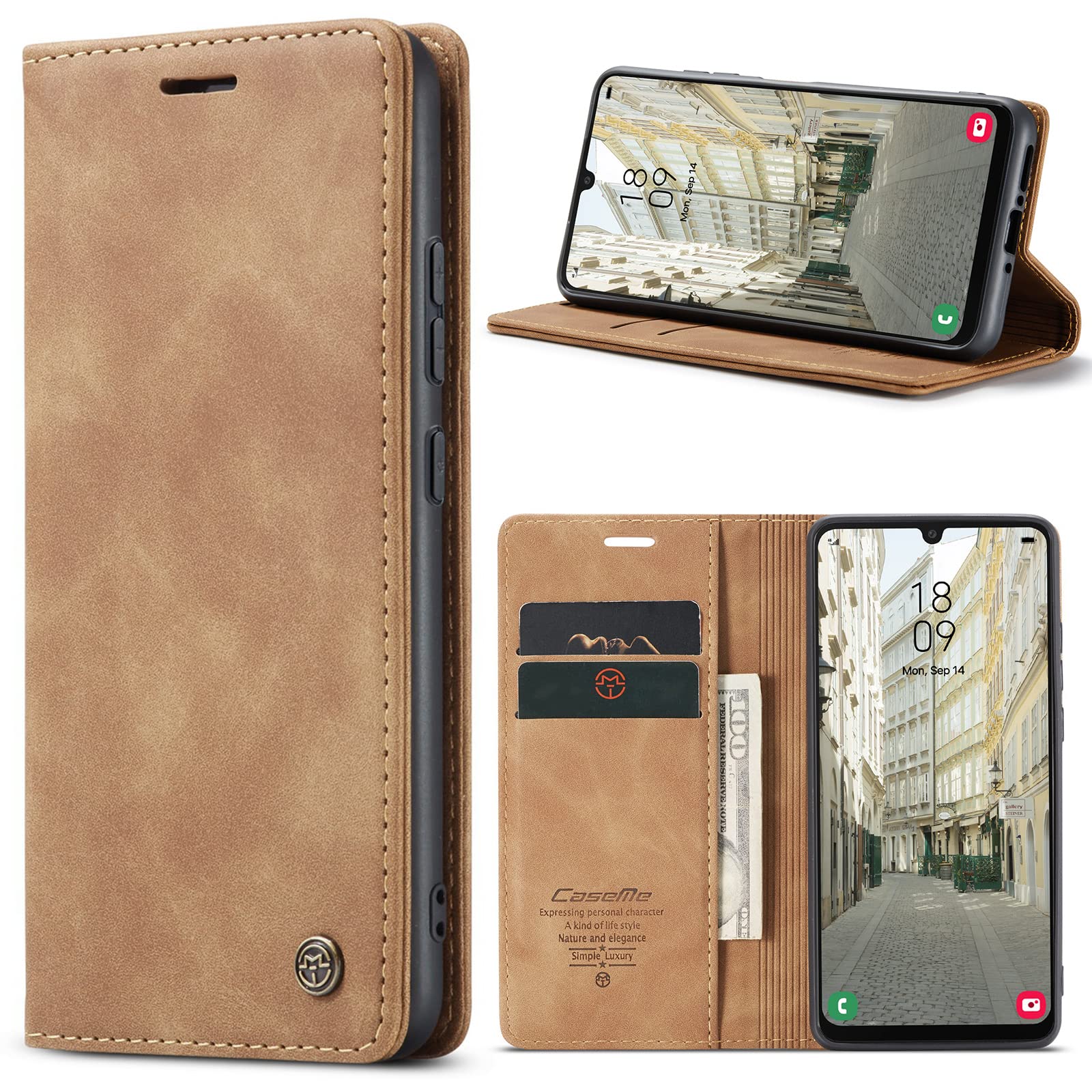 Azororo Cover per Samsung Galaxy A34 5G, Premium PU Pelle Custodia, Magnetica Carta Fessura Portafoglio Case, Flip Cavalletto Custodia per Samsung Galaxy A34- Marrone