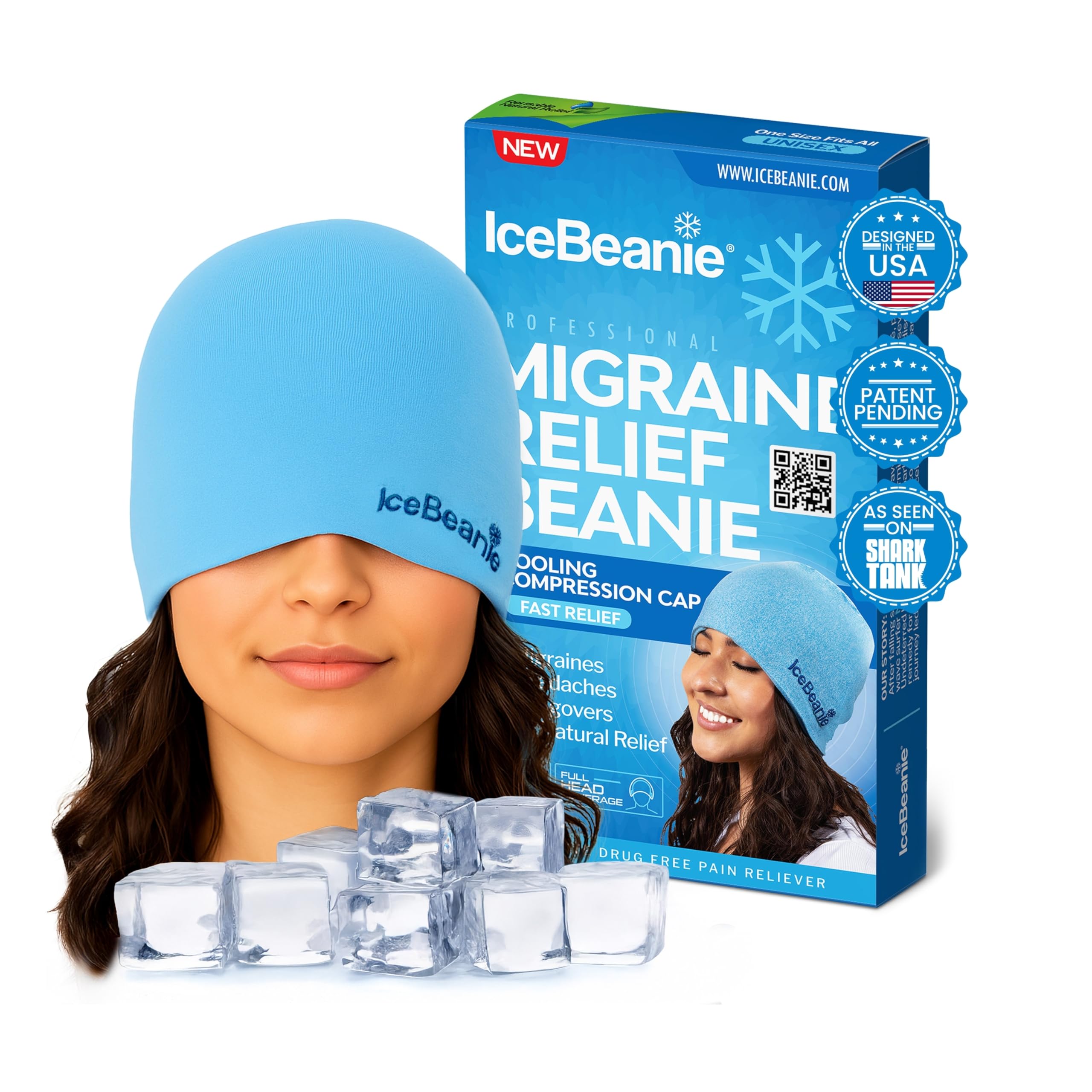 IceBeanie Migraine Relief Cap 2.0 - As Seen on Shark Tank - Advanced Headache Relief with Proprietary Gel-Tech for Extended Cooling - Great for Tension Headaches, Overexertion, Aches & Fever