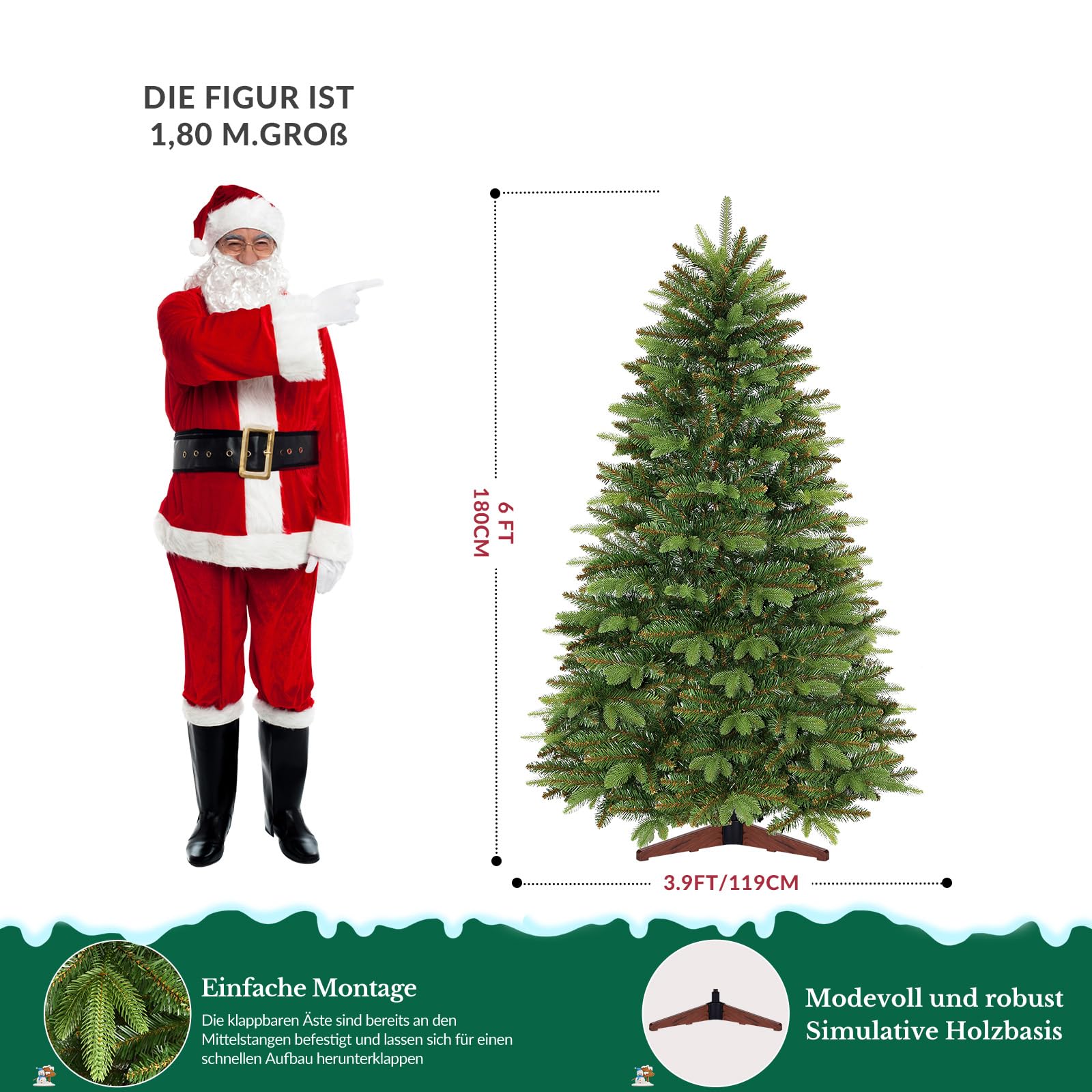 SHareconn de 180cm Árbol de Navidad con 1033 Puntas de Ramas de PE&PVC