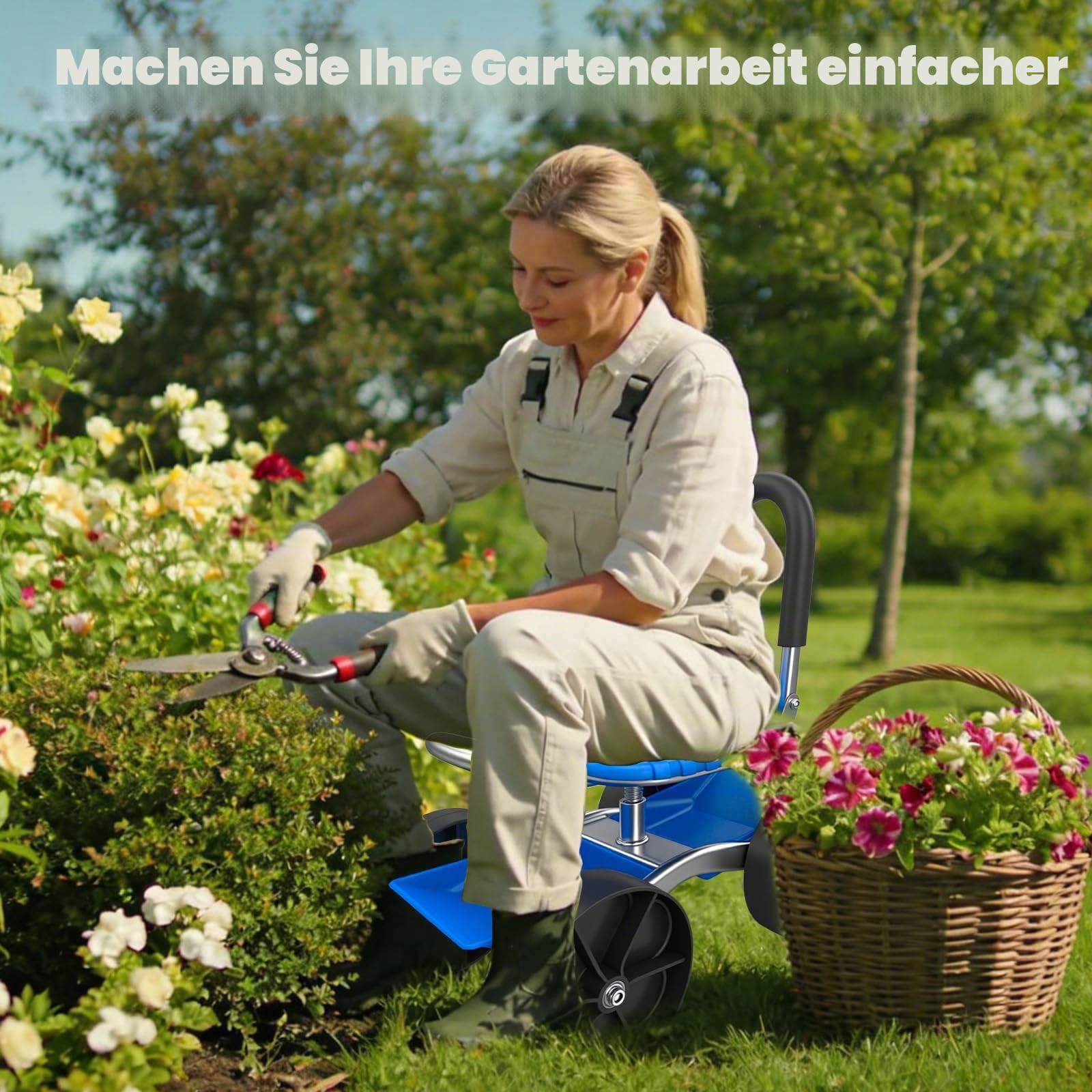 Rollender Gartenwagen, Gartensitz mit Rollen Garten Rollsitz