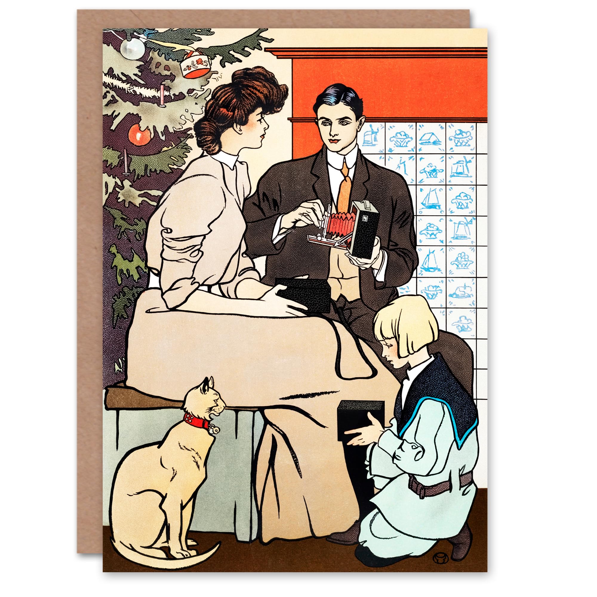 Edward Penfield Art Card Vintage Christmas Family Scene