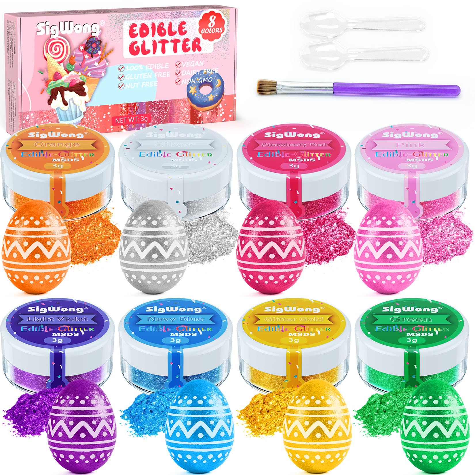 Edible Glitter Set, Sprinkles Edible Glitter for Drinks, 8 Colors Prism Powder Edible Glitter Dust for Wines, Beer, Cocktail, Strawberries, Cakes, Cupcakes, Chocolate - 3g/bottle