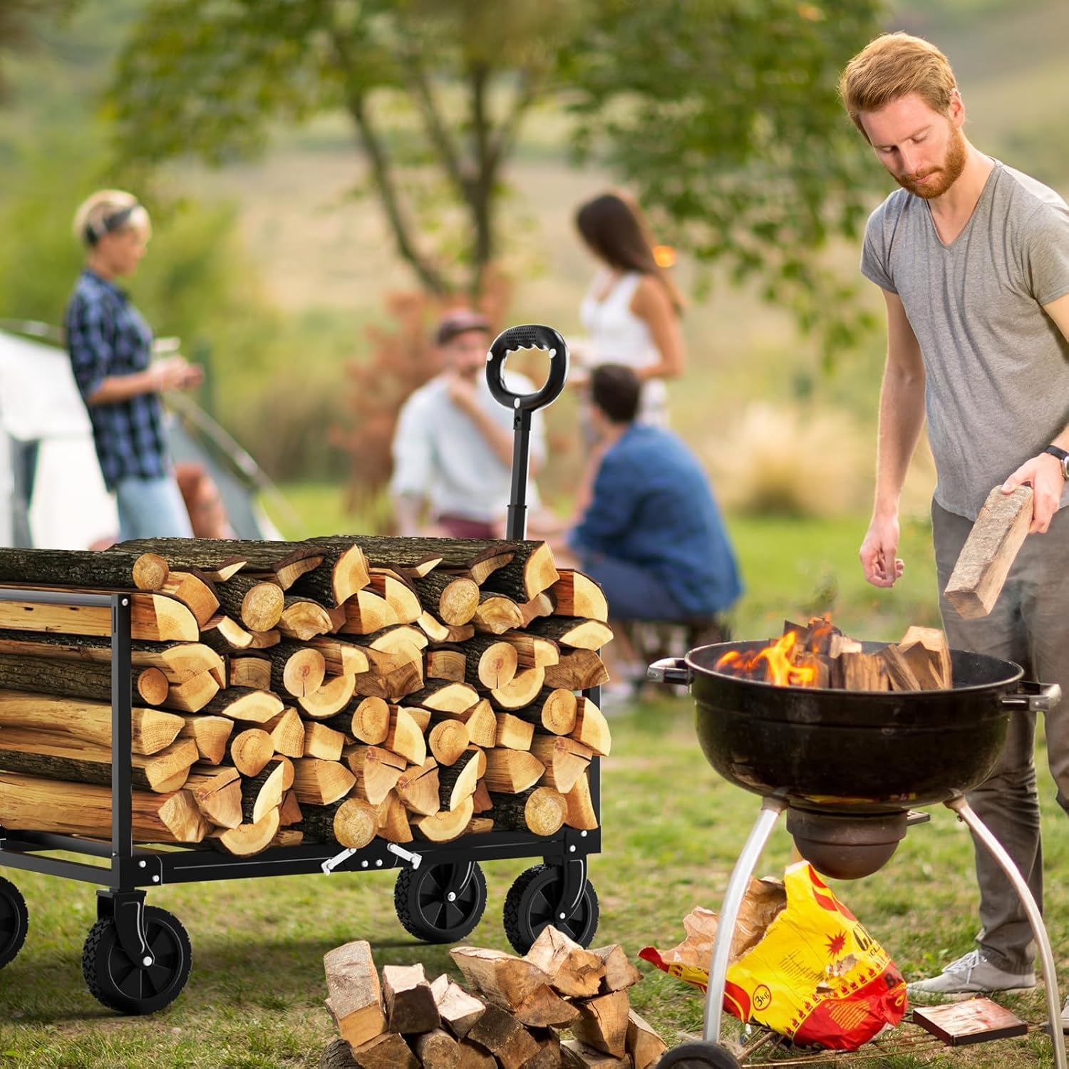 3 in 1 Bollerwagen Faltbar, 360 Lbs Leichter Bollerwagen Mit All-Terrain-Rädern, Handwagen Für Lebensmittel, Camping, Strand, Garten Und Sport schwarz (Schwarz)