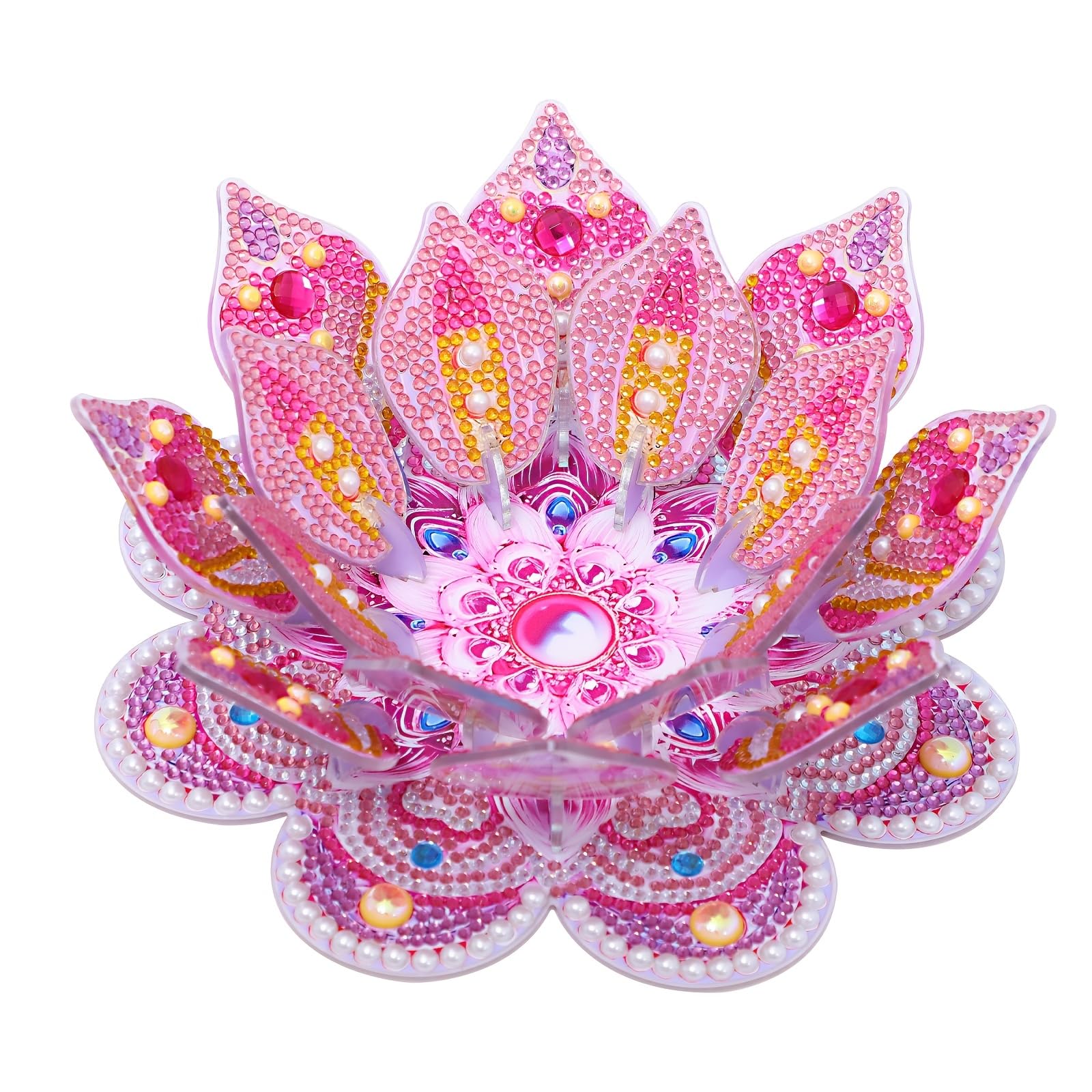 ZIBUYU®DIY Diamond Painting Lotus Candle Holder Craft Kit, DIY Assembly Crystal Acrylic Tealight Holder Desk Ornament, 5D Resin Diamond Art Craft for Home Decor, Meditation, Gift, 19.2x7cm-Pink-image-25