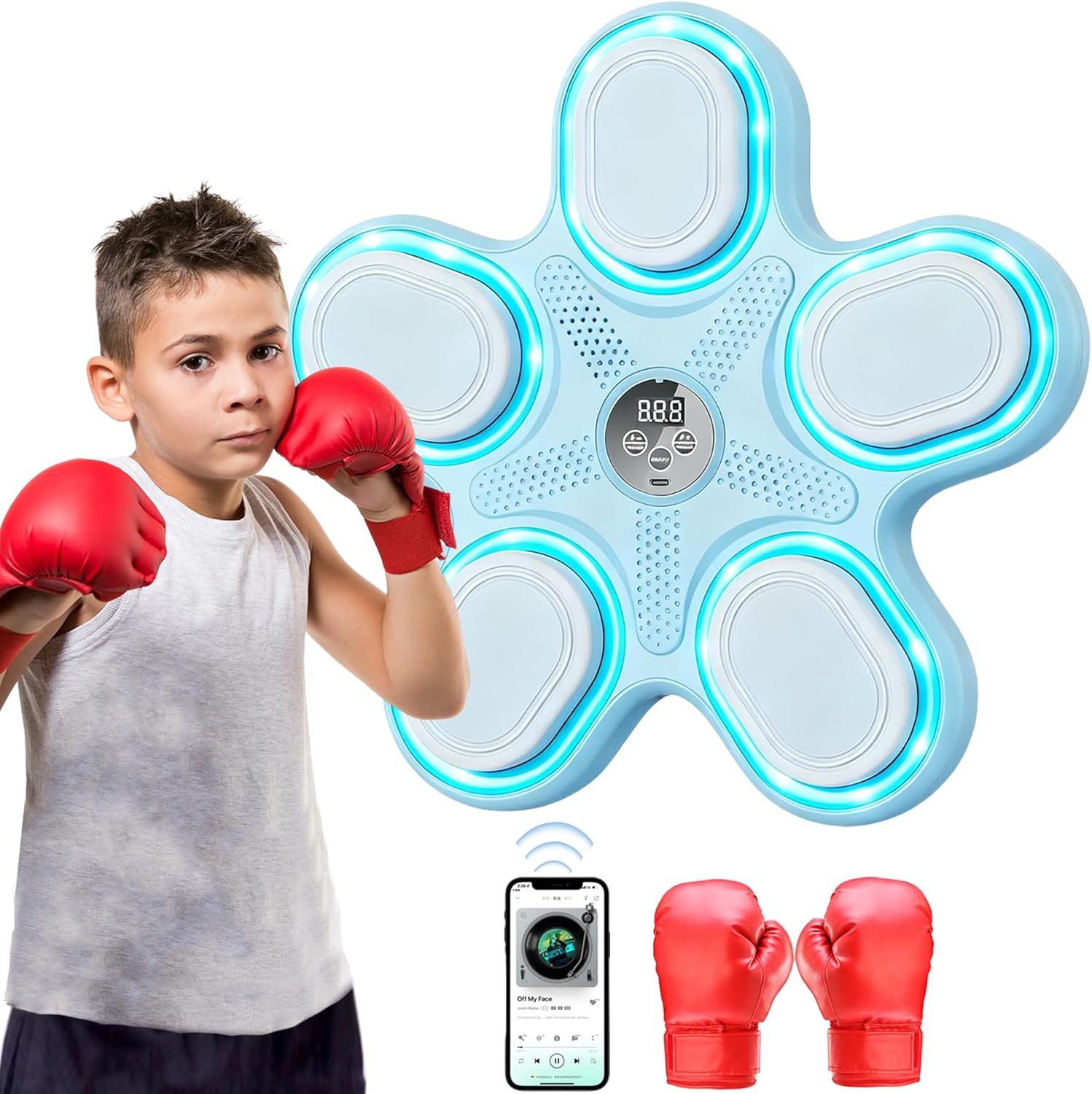 ephesport music boxing machine sport toys for kids ages 6-12+, wall mounted smart bluetooth boxing target with boxing gloves, fun electronic boxing gifts, ideas toys for boys girls kids
