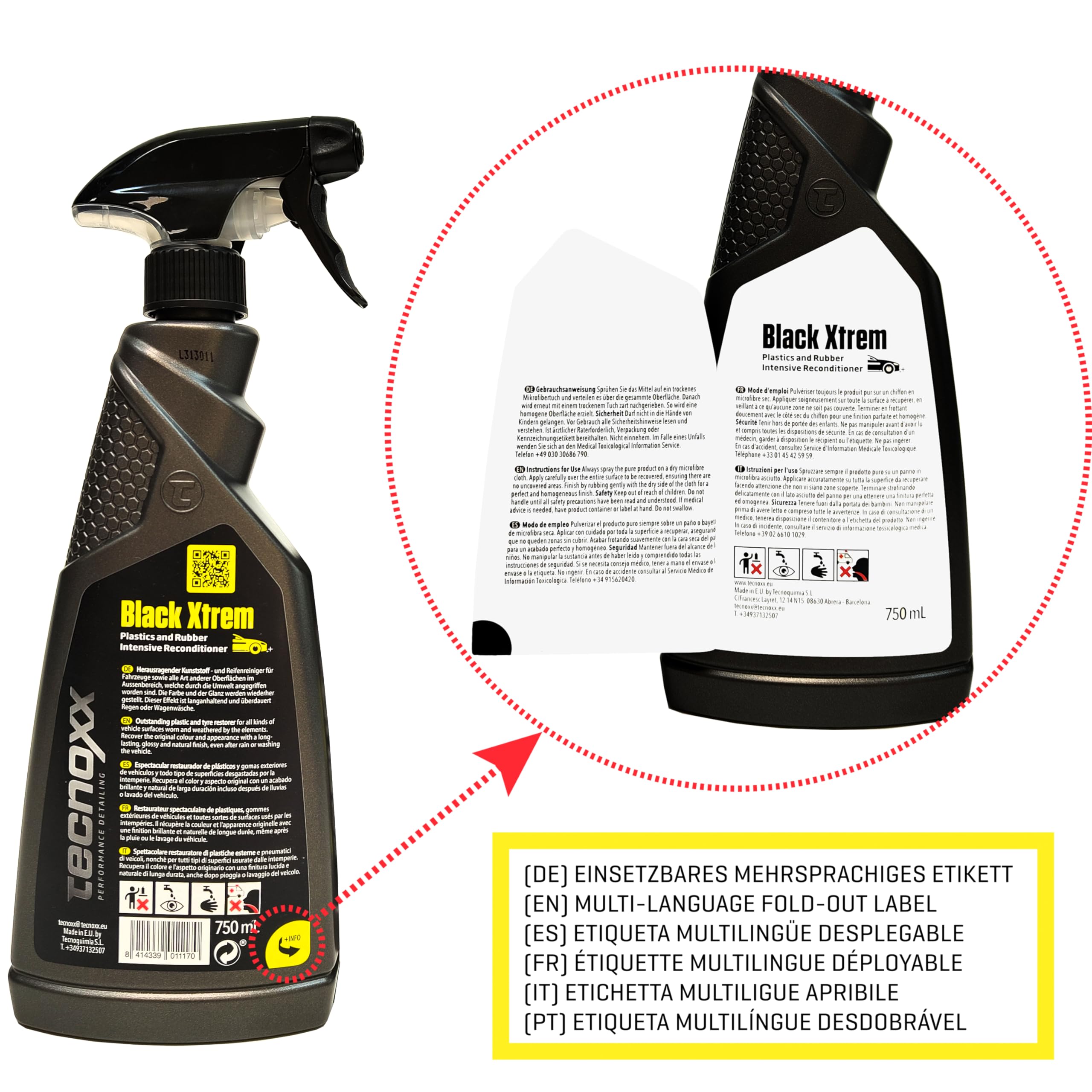 Tecnoxx Black Xtrem Restauratore per Plastica e Gomma Esterna per Auto – Protezione UV, Brillantezza Naturale, Durabilità Estrema, Confezione da 3 unità - Rinnova plastiche Auto