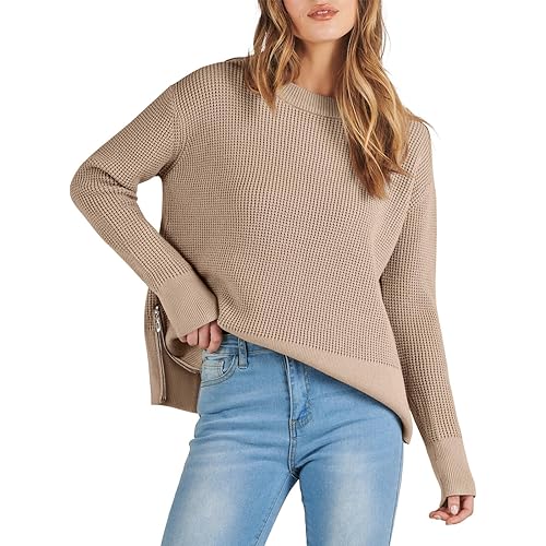 ANRABESS Womens Crewneck Long sleeve Cropped Waffle Knit Casual Side Zipper Pullover Sweaters Top Thumbhole 2024 Fall Outfits