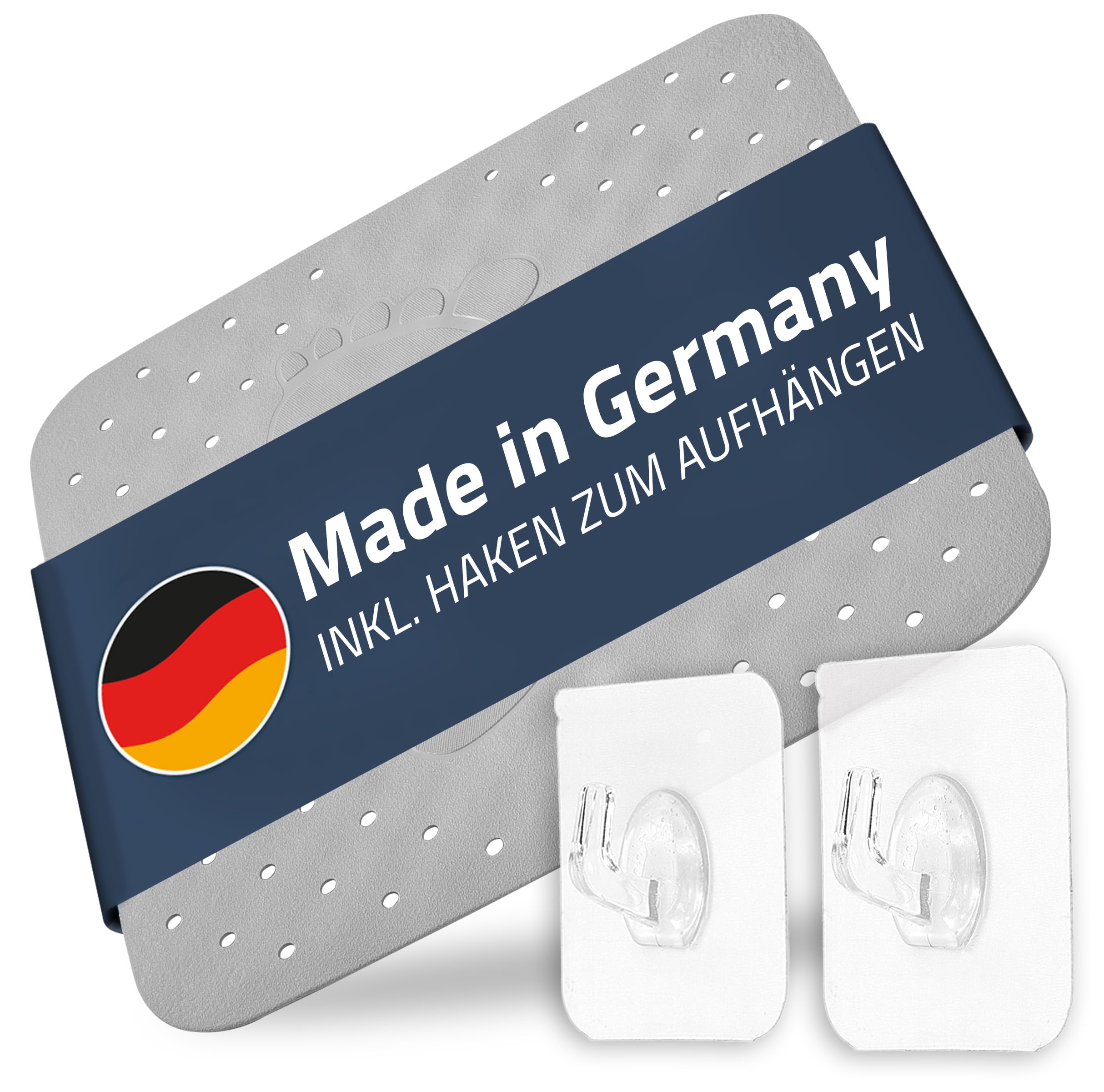 Badmat, badmat Step ca. 38x72 cm, grijs, 100% TPE | incl. 2 haken | vrij van PVC, ftalaten, lood, latex | TÜV getest | Made in Germany