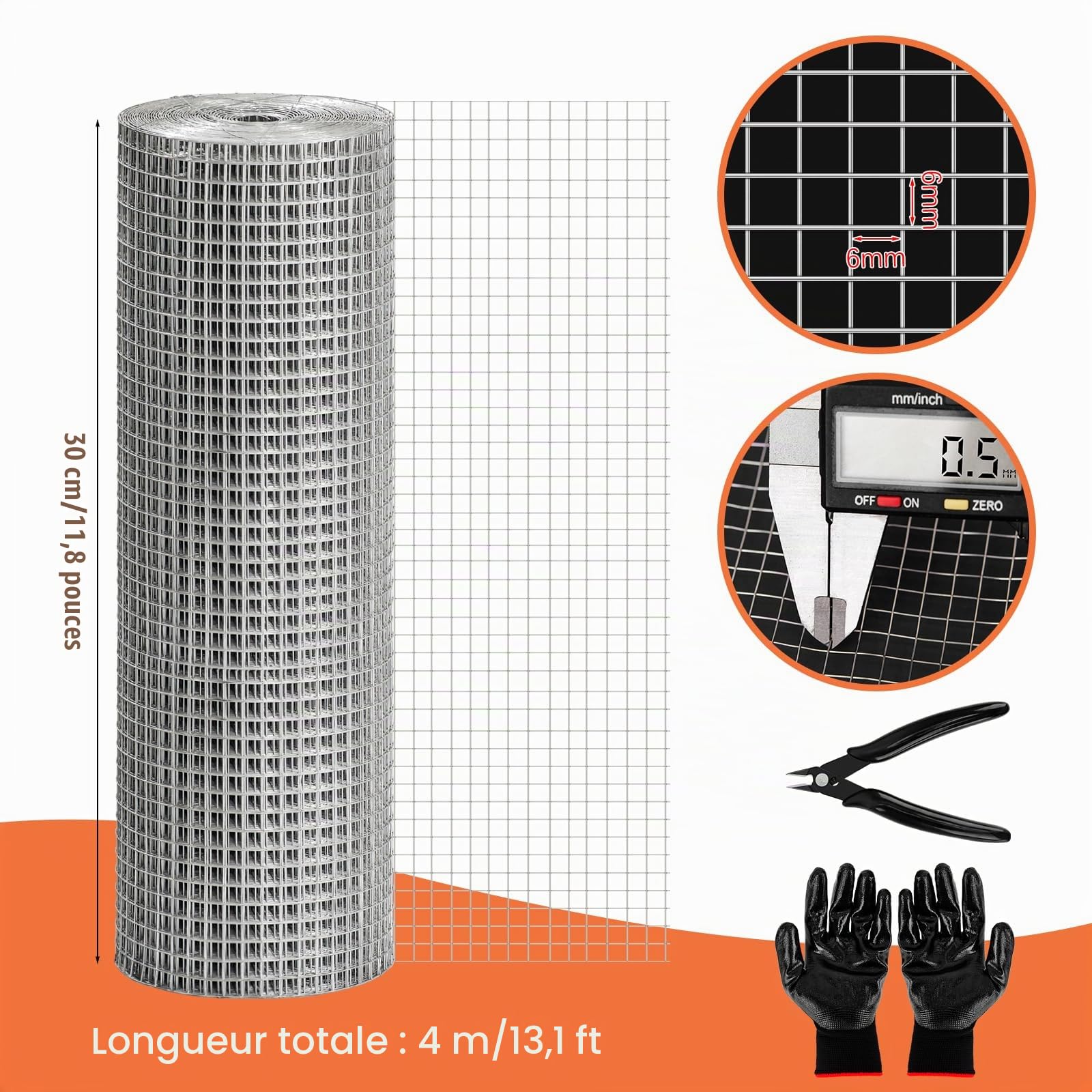 SelfTek Grillage Anti-Rongeurs - Rouleau de Grillage en Acier Inoxydable Soudé avec Gants et Pince, Treillis Métallique Antirouille de Prévention pour Souris, Maison, Jardin, 4 M X 300 MM