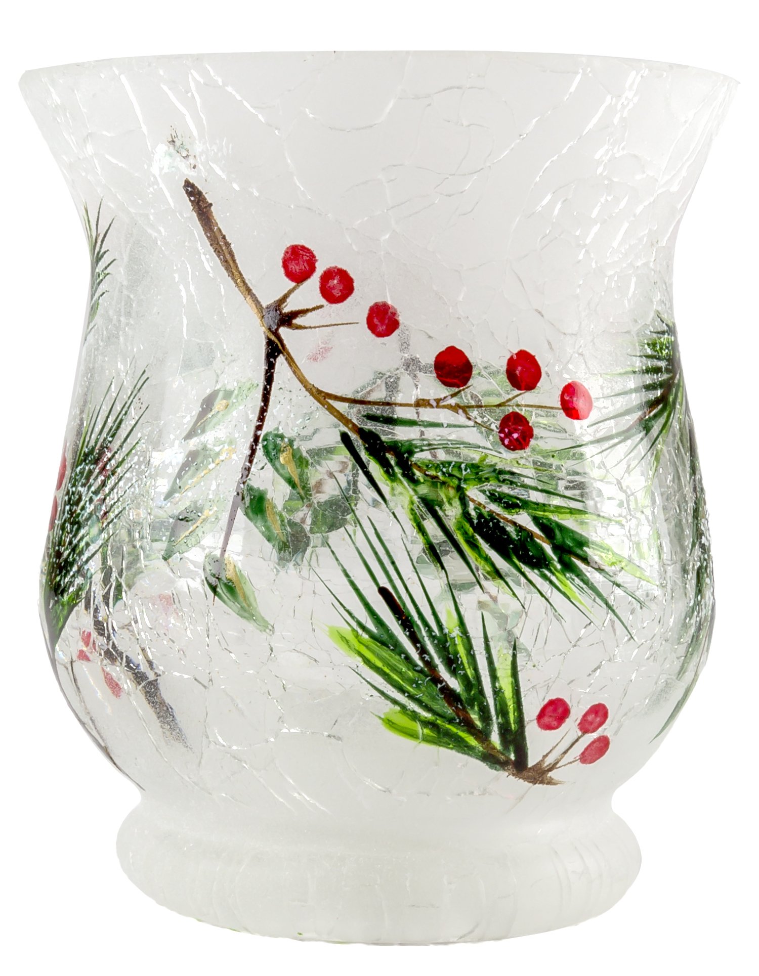 Darice 3.54 in. High Berries And Pine Glasss Candle Holder