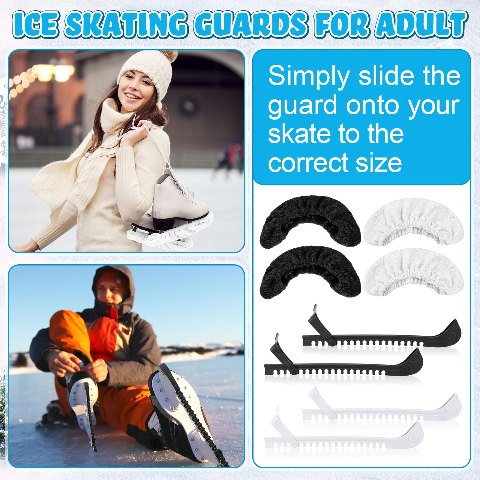 Liliful 8 Stück Skate Guards Skate Kufenschutz Abdeckungen Handtuch Eisbeutel Set Eisschutz für Erwachsene Hockey Winter Supply