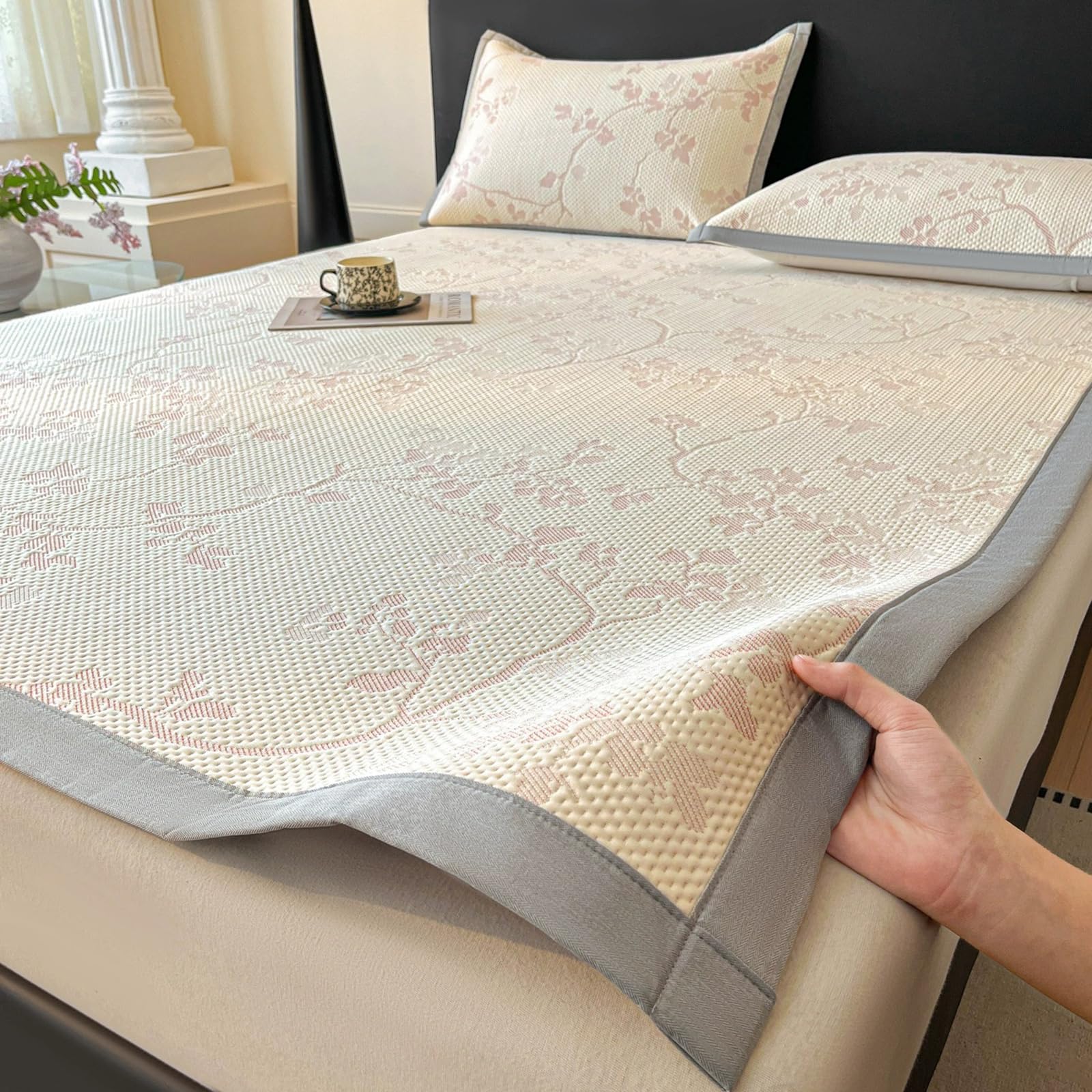 Kühlende Matratzenauflage aus Eisseide, 3D, atmungsaktiv, kühl, maschinenwaschbar, für klimatisierte Räume (90 x 200 cm + 1 Kissenbezug)