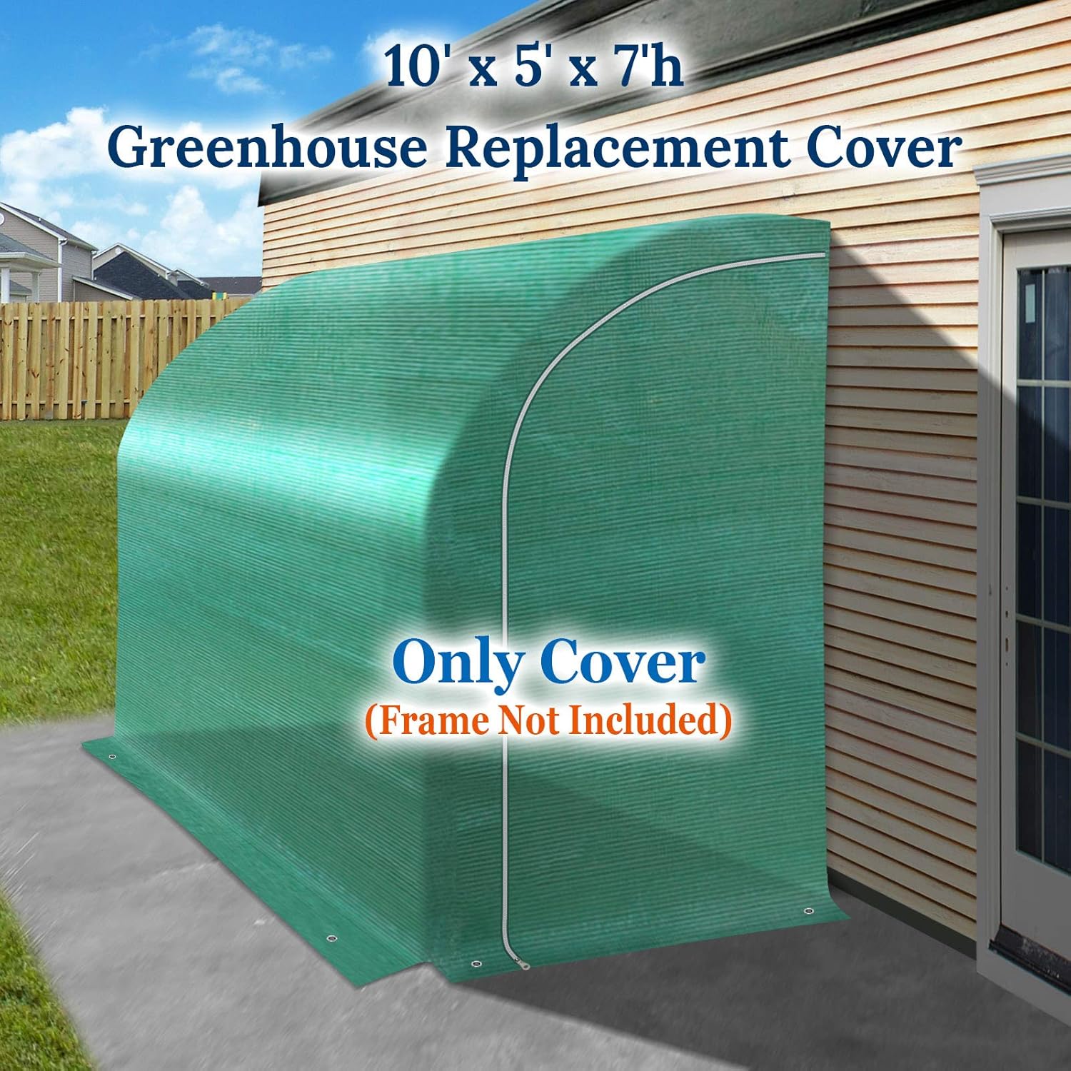 BenefitUSA Lean-to Greenhouse Replacement Canopy Cover for 10'x5'x7' Walk in Green House, Cover Only (Green)