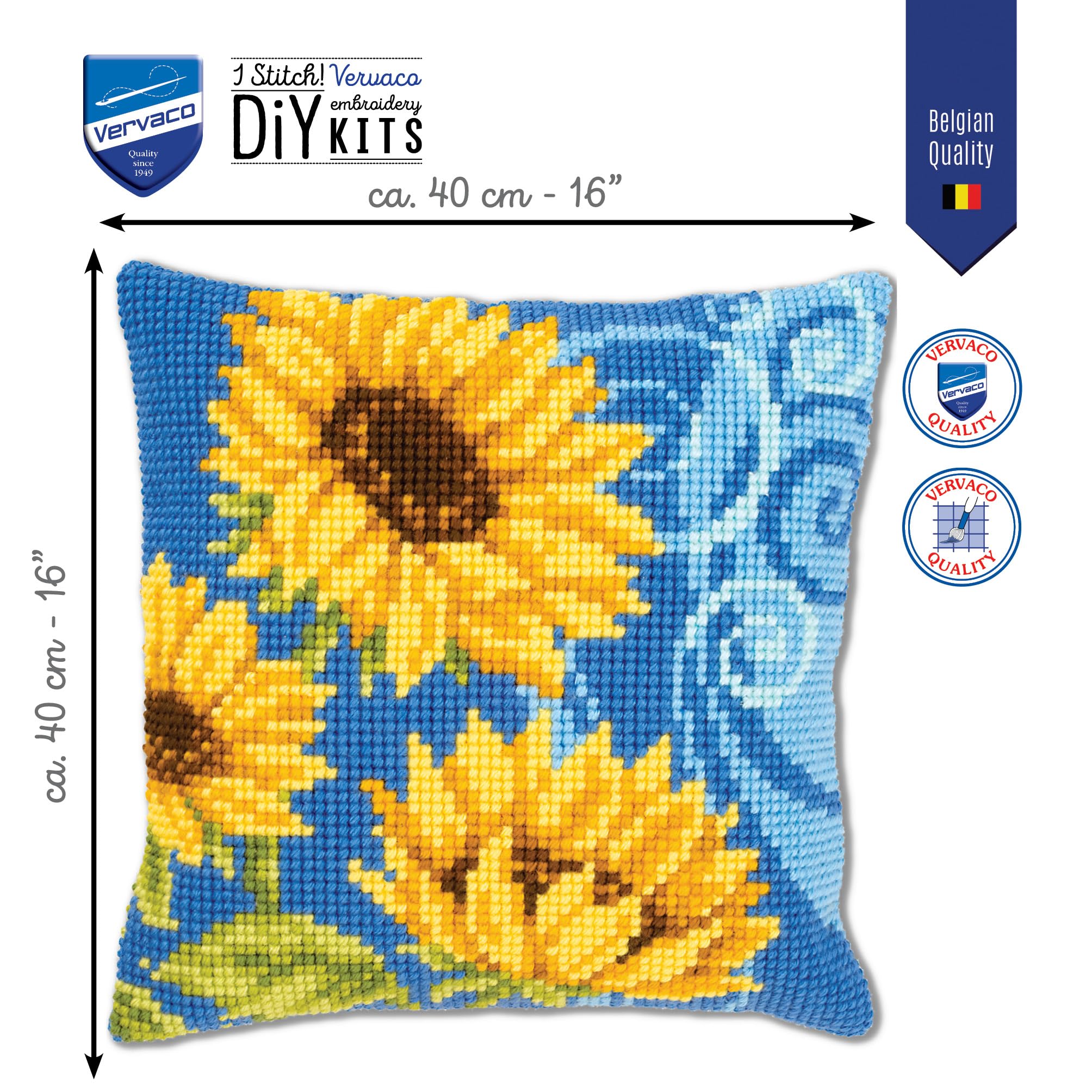 Vervaco Cross Stitch Cushion Kit Sunflowers On Blue 16