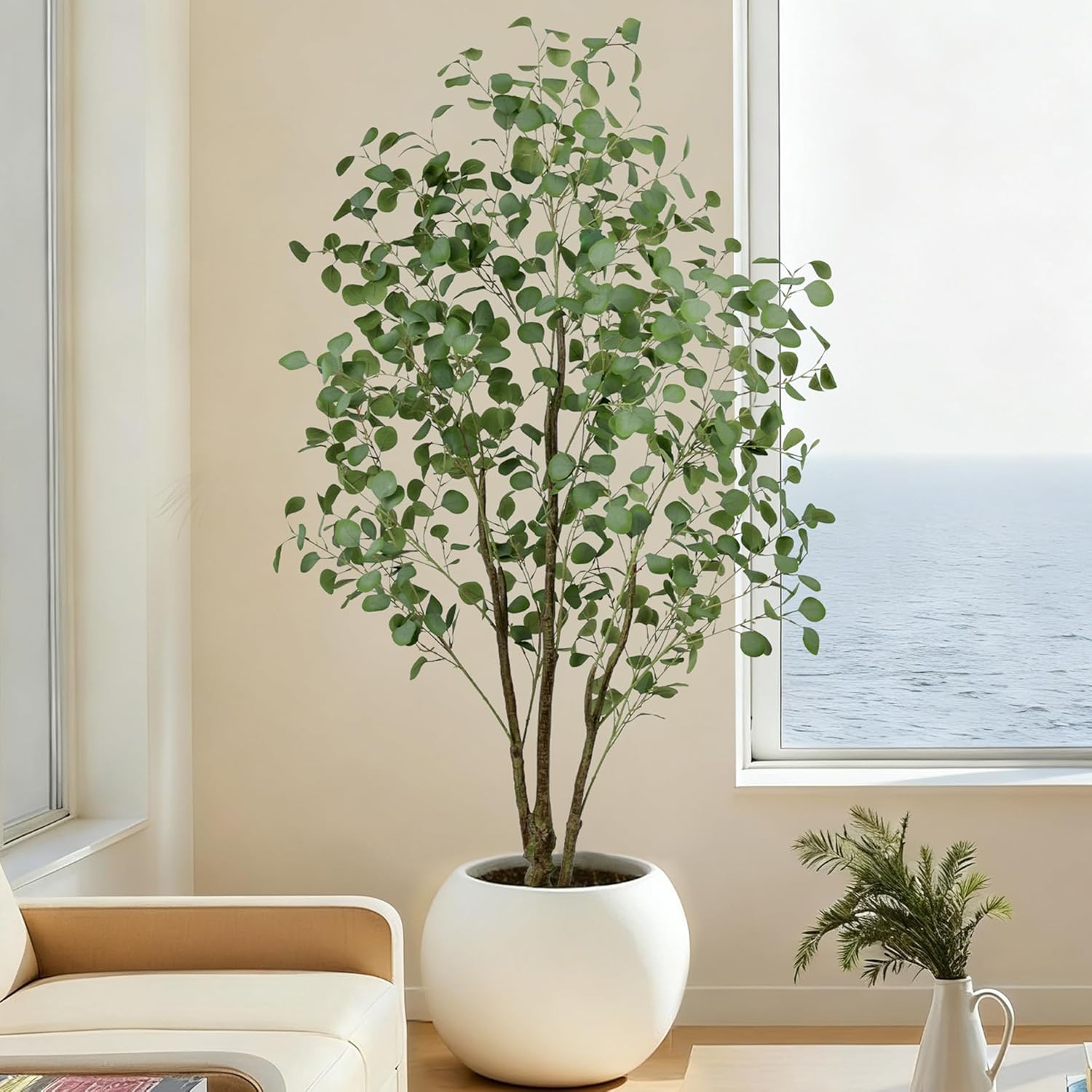 Artificial Eucalyptus Tree 6ft, Faux Floor Plant Large Fake Silk Trees with Pot for Home Office Living Room Bedroom Indoor Outdoor Decor(6feet Tall)