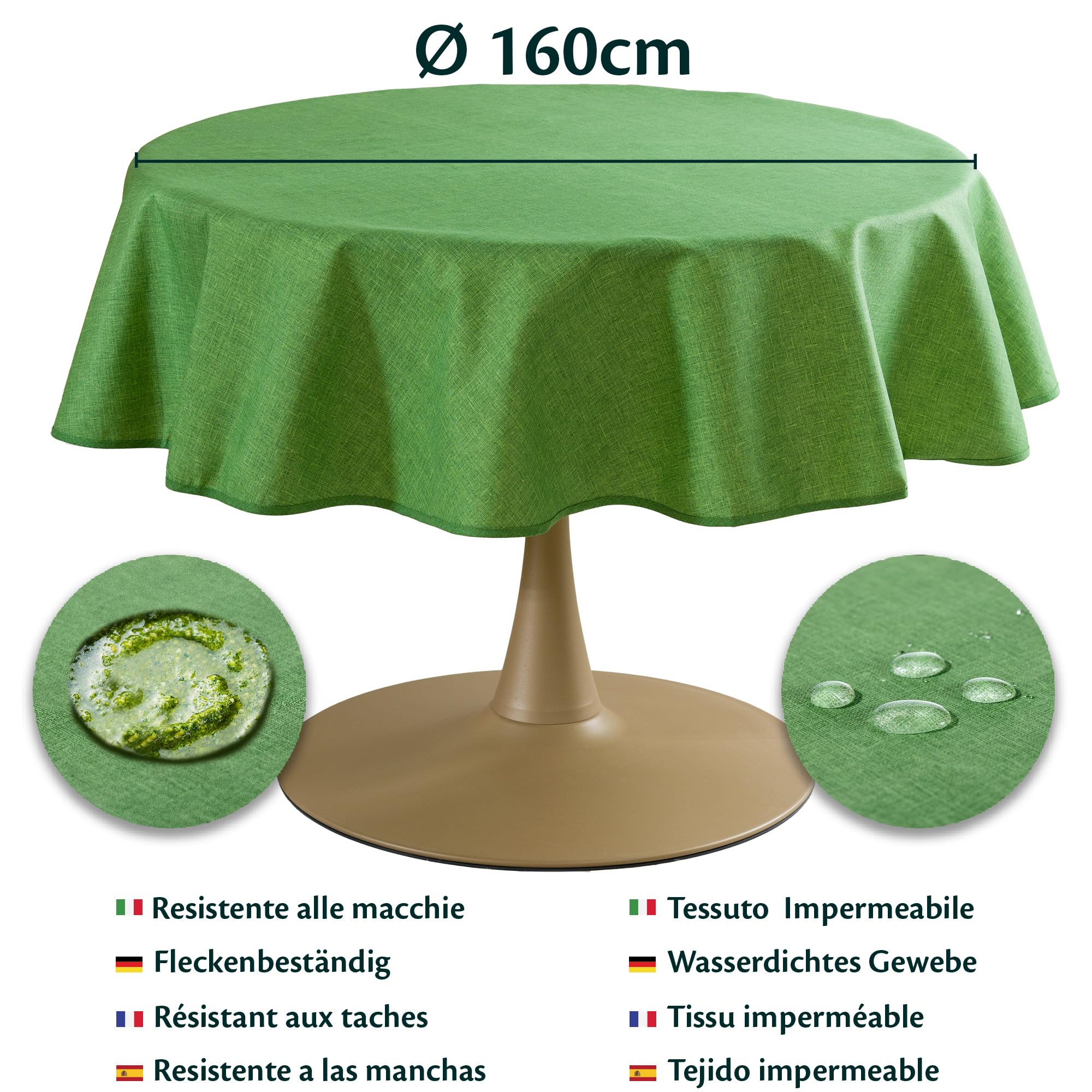Tovaglia Antimacchia Rotonda Impermeabile 160cm Φ Diametro Verde Made in Italy Tovaglie Copri Tavolo da Interno Elegante per Occasioni Natale da Tavola Giardino Esterno Poliestere Idrorepellente