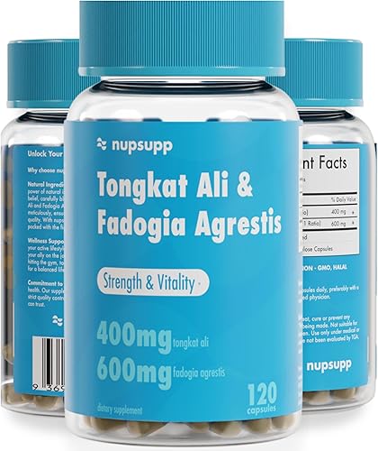 Tongkat Ali y Fadogia Agrestis 17,000 mg Suplemento - 120 Cápsulas - 2 Meses de Suministro - 400 mg Tongkat Ali - 600 mg Fadogia Agrestis - nupsupp