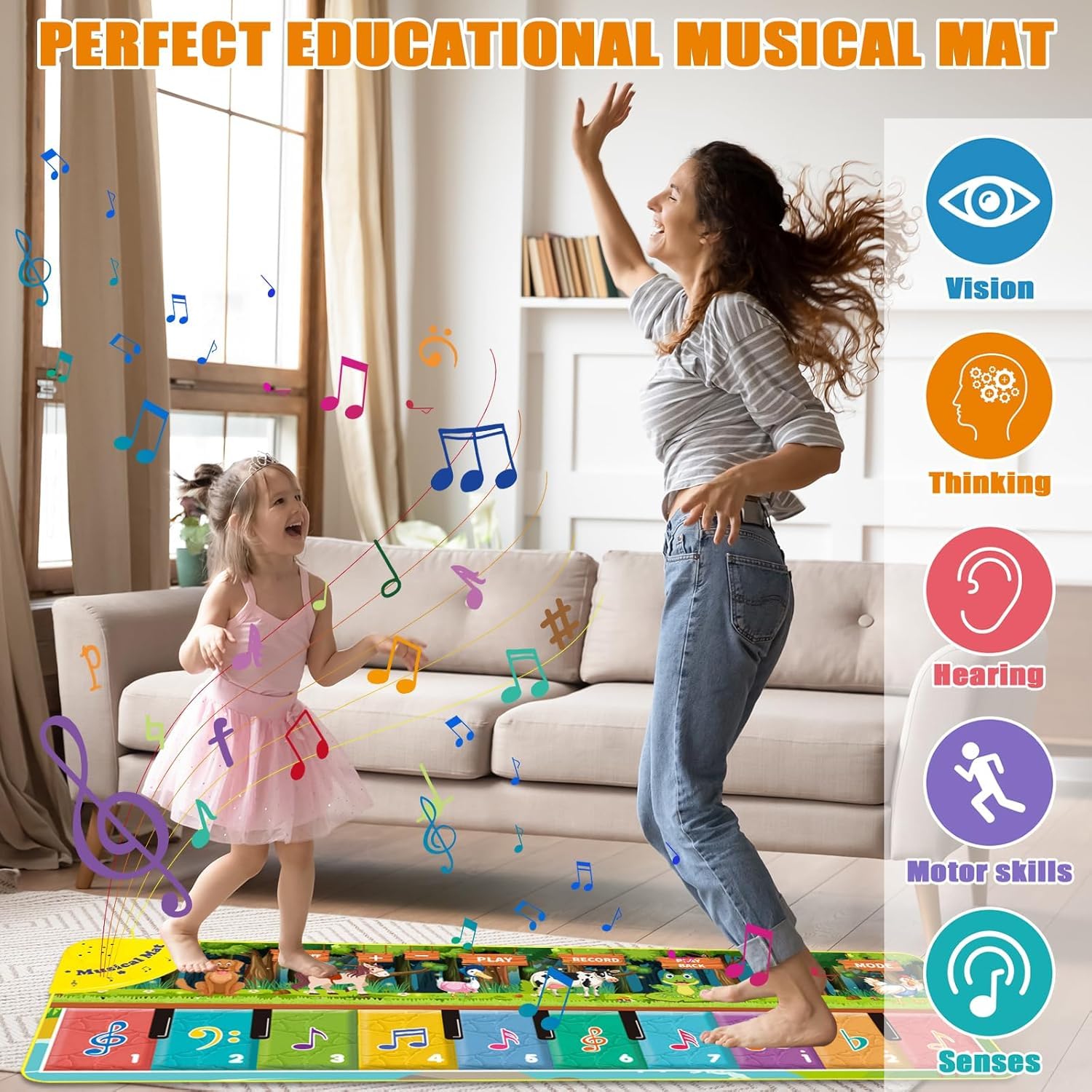Tappeto Musicale per Bambini con 7 Animali, Tappeto Pianoforte Regalo per Bambini 3 Anno, 110 x 36 cm, Tappeto Musicale Ragazzi Ragazze Giocattolo