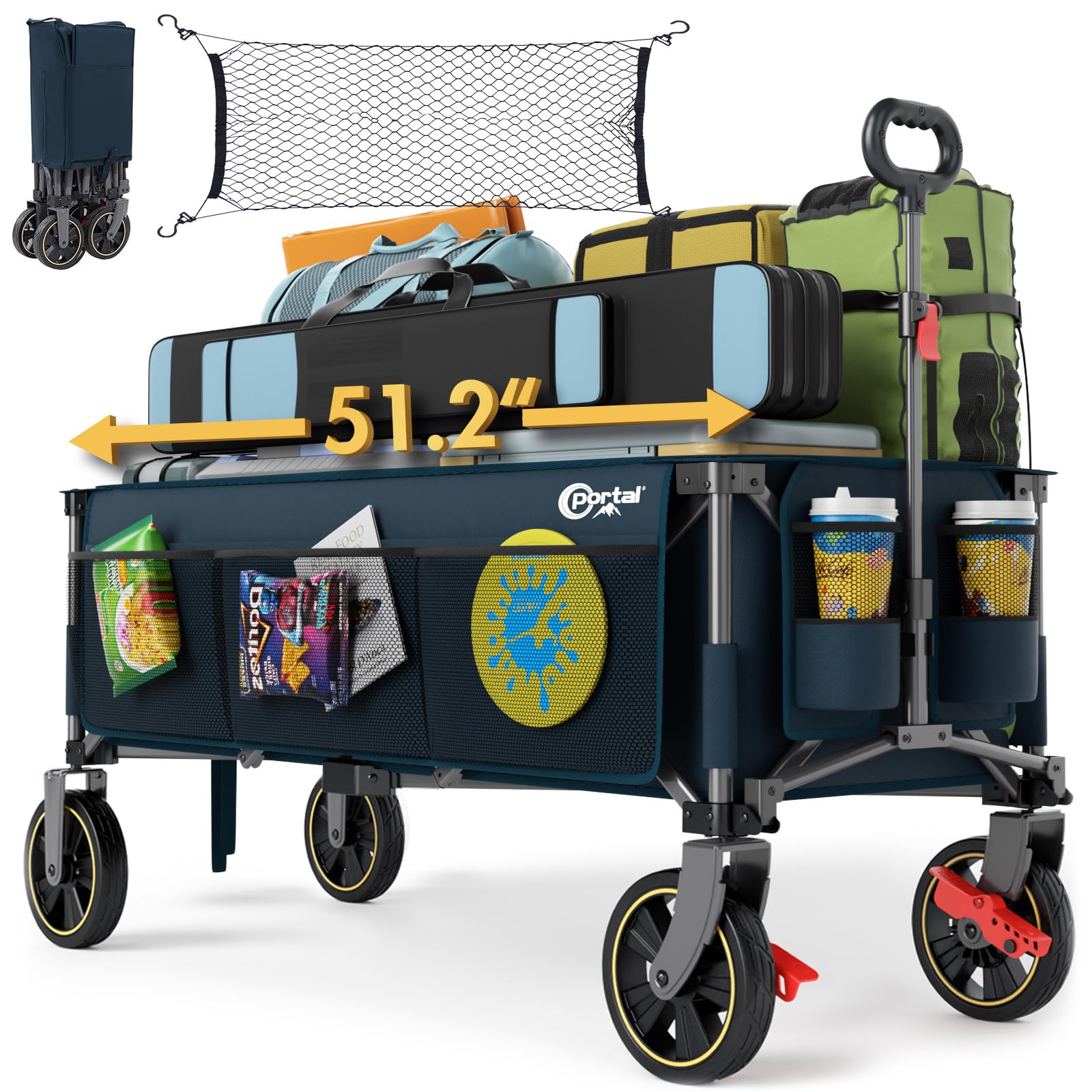 Portal 51.2" Long Wagon Carts Foldable with Brakes,Heavy Duty Utility Cart