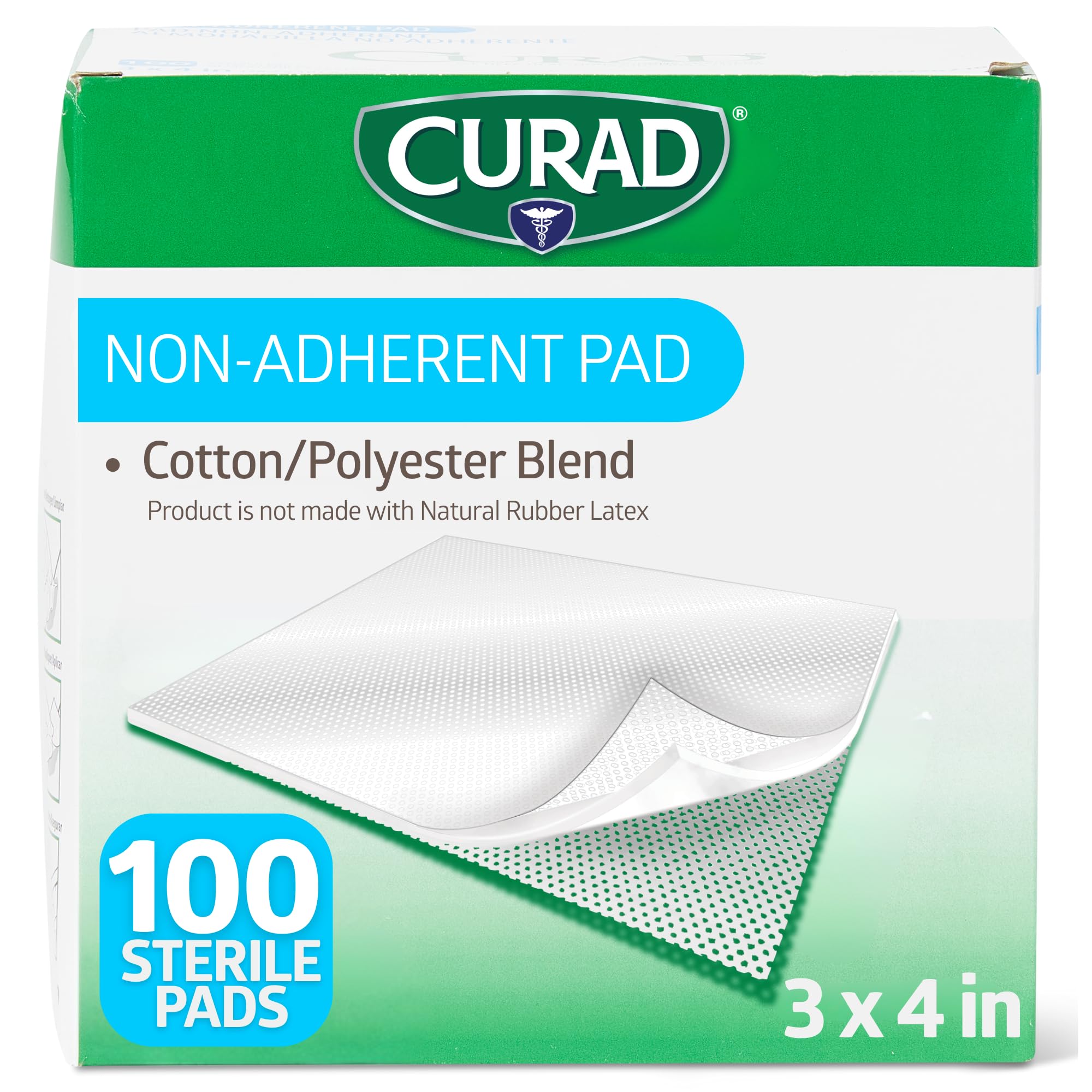 Curad Sterile Non-Adherent Pads (Pack of 100) for Gentle Wound Dressing and Absorption Without Sticking