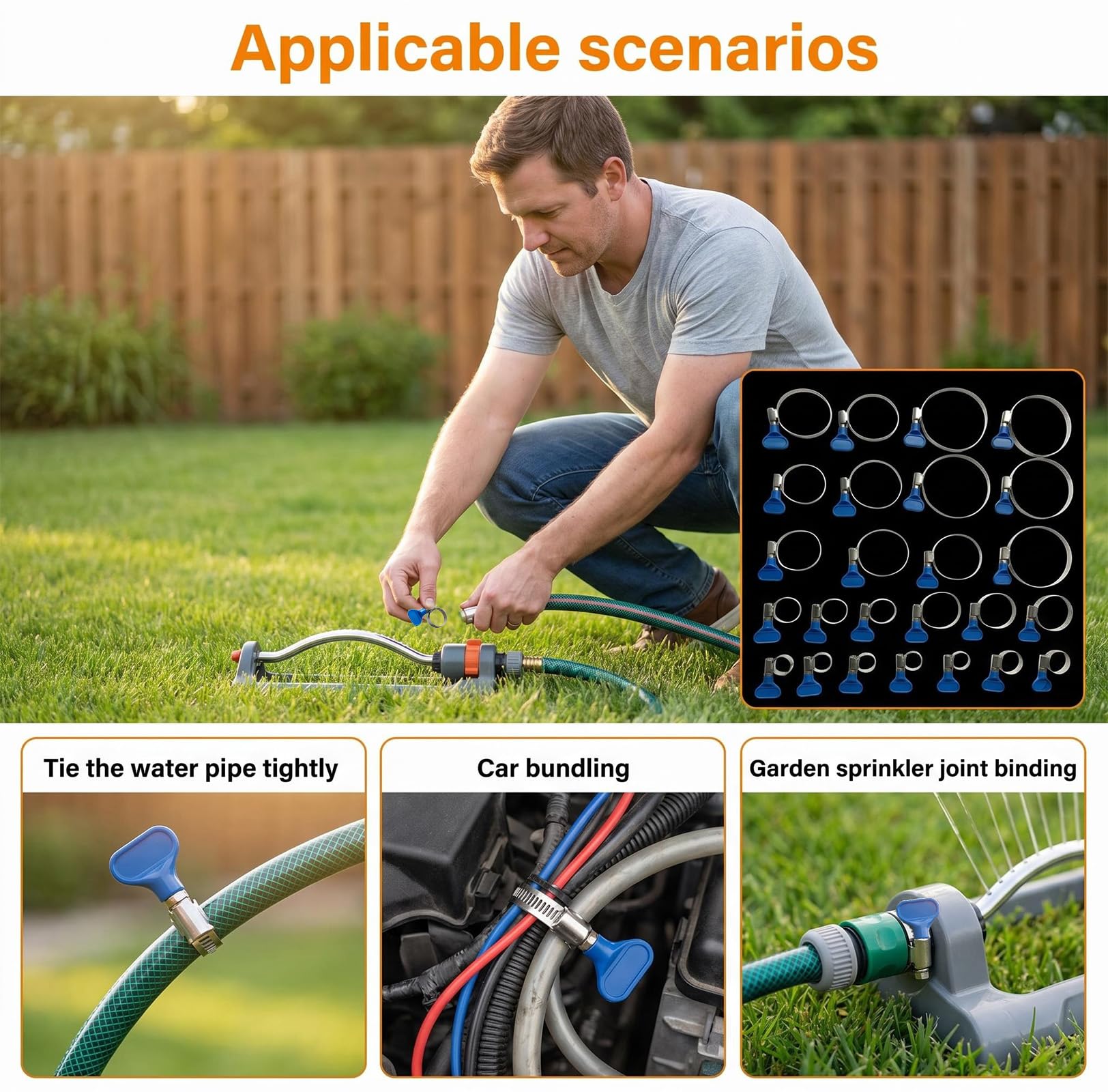 Juego de 25 abrazaderas ajustables de acero inoxidable para tubos y mangueras de 10-70 mm, con tornillo de mariposa, 5 tamaños útiles para agua, gas, piscina, uso doméstico e industrial