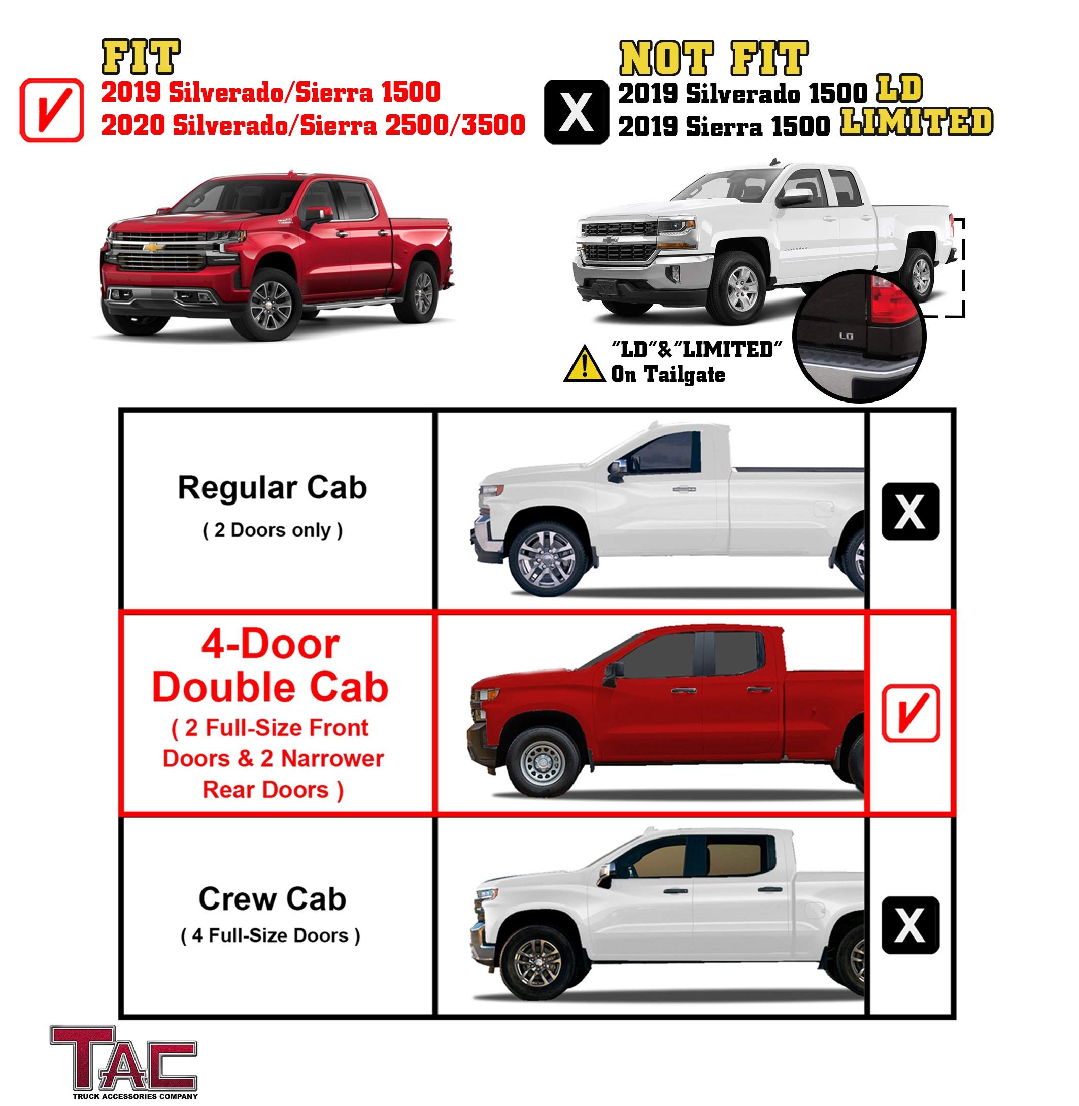 TAC Side Steps Running Boards Fit 20192021 Chevy Silverado/GMC Sierra 1500 20202021