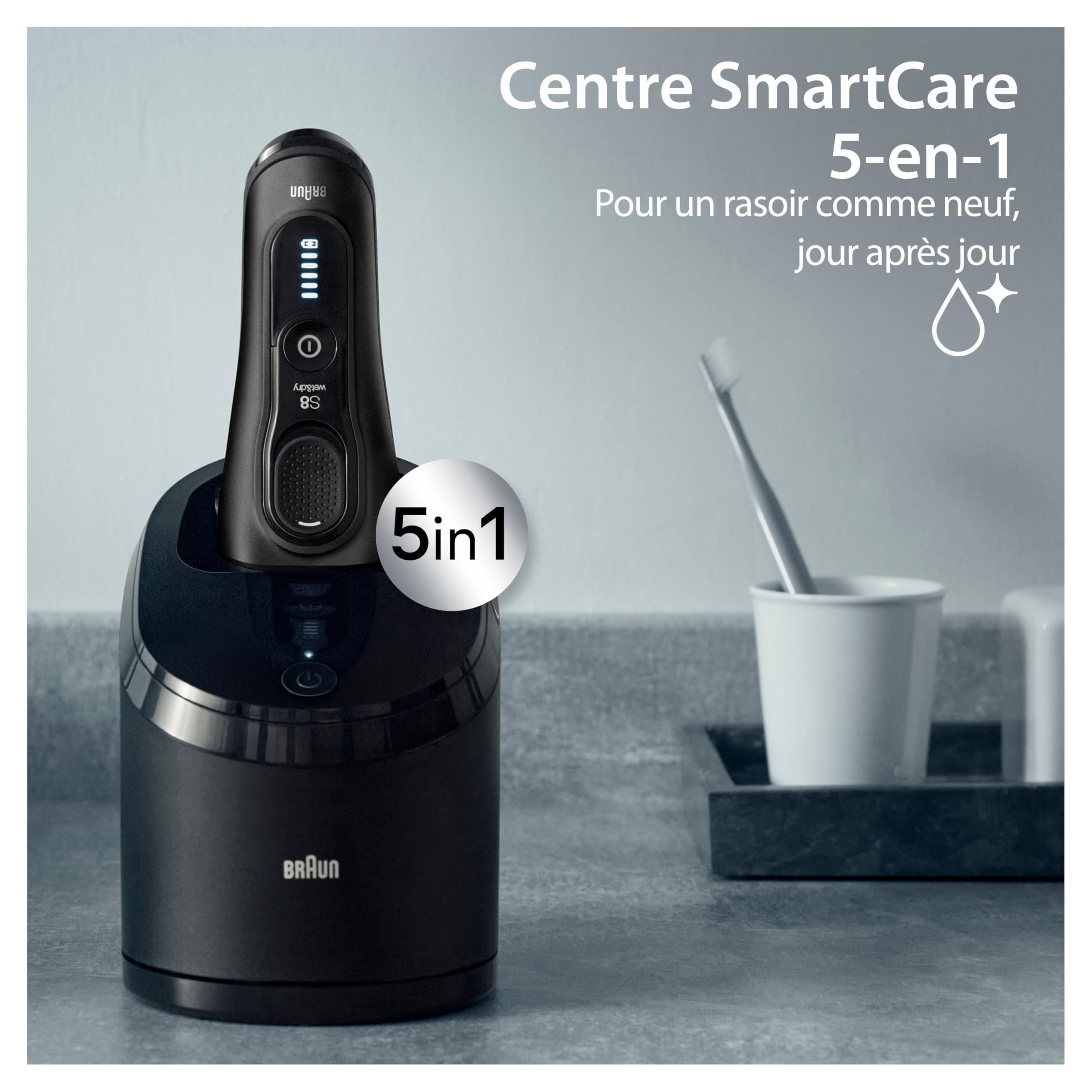 Braun Series 8 8560cc Rasoir Électrique Pour Homme, 4 Éléments De Rasage, Tondeuse De Précision Intégrée, Station SmartCare, Étanche, 60 Minutes D’Autonomie, Fabriqué En Allemagne, Noir