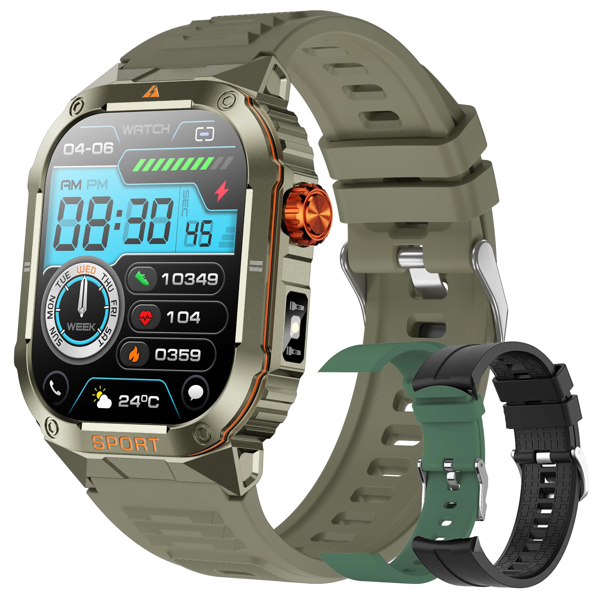 Smartwatch męski z funkcją telefonu, bateria 350 mAh, 2,01" AMOLED zegarek sportowy z Bluetooth, połączenia, zegarek fitness z monitorem snu, krokomierzem, wodoszczelność 5ATM, Smart Watch do systemu