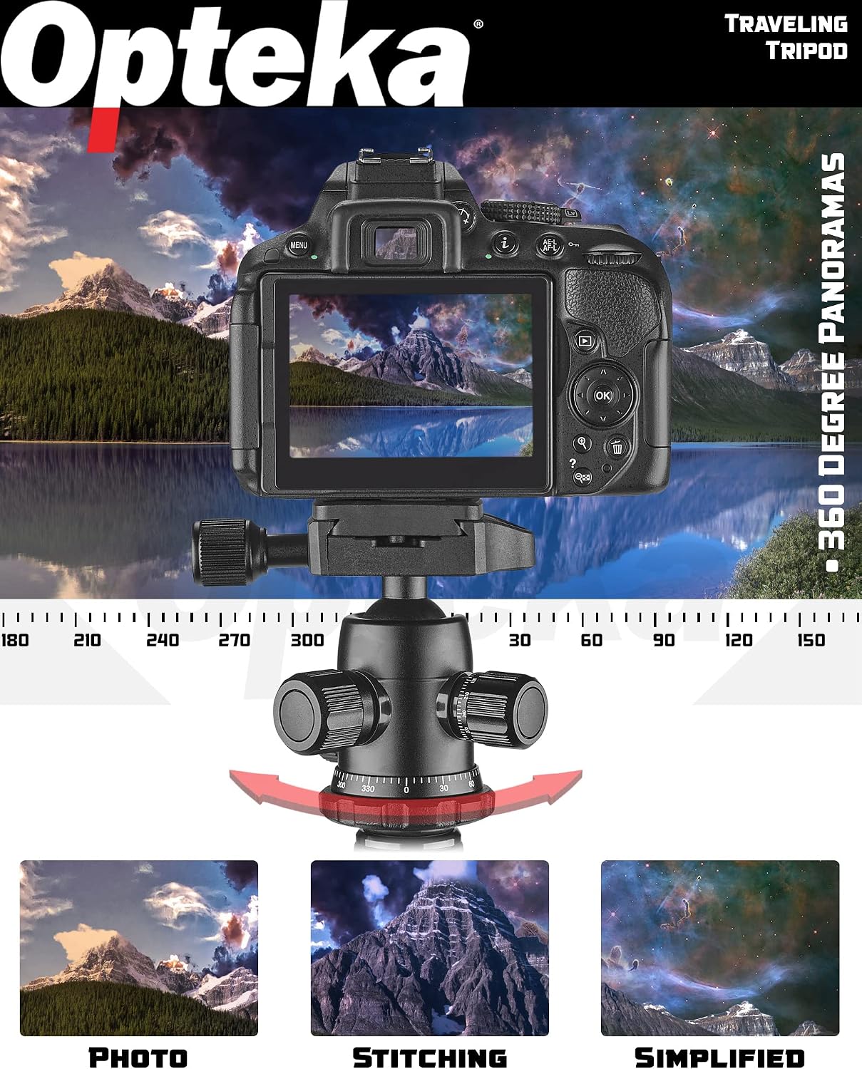 Opteka 2-in-1 Photo Video Professional Travel 59-Inch Tripod / 62-Inch Monopod Combo with 360-Degree Ball Head, Quick Release Plate, Carrying Case, 16-62", 22lb Load (Rugged Aluminum Magnesium Alloy)