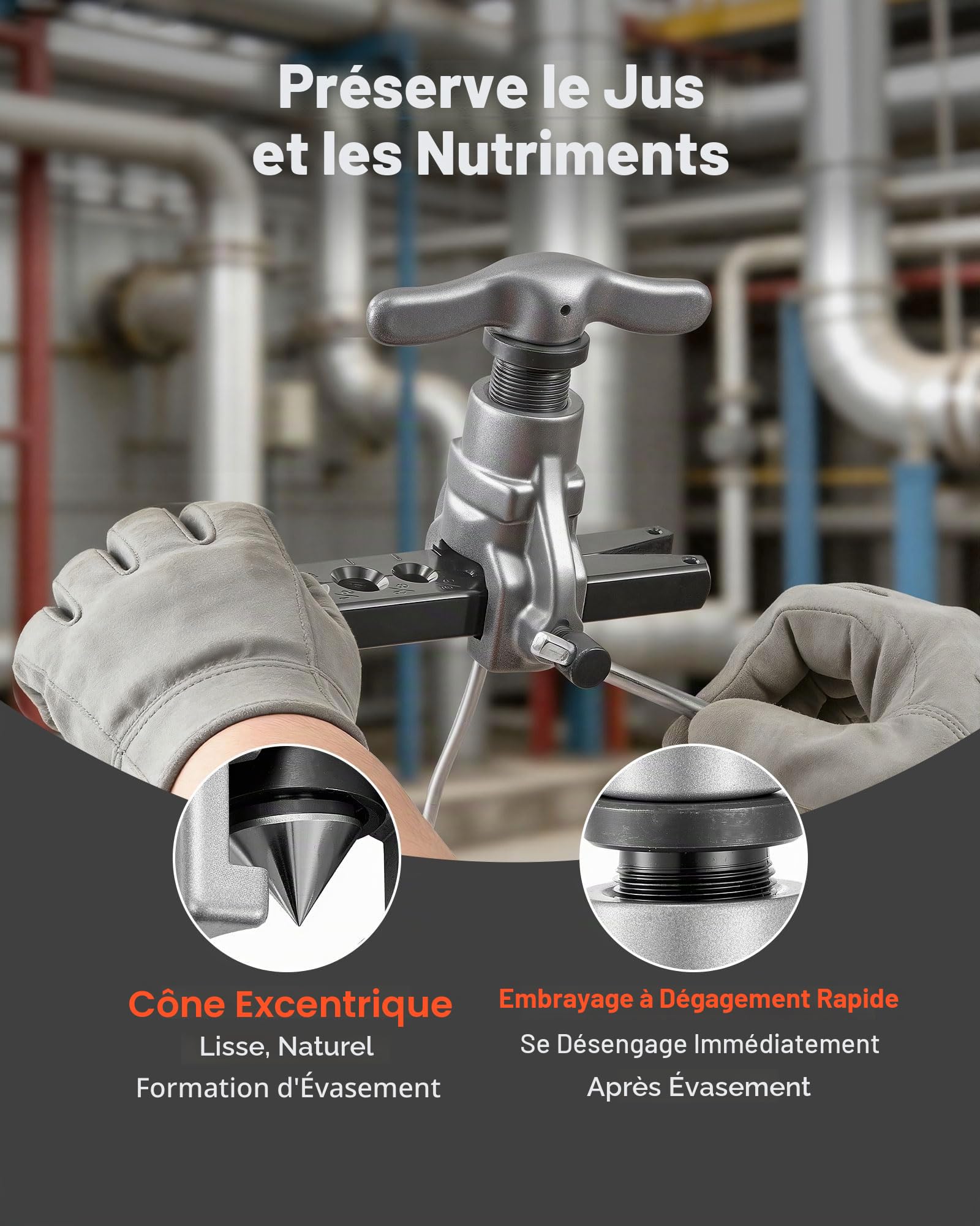VEVOR Dudgeonnière Excentrique 45° Outil d'Évasement Excentrique à Dudgeonnage Simple pour Climatisation CVC Compatible avec Tubes en Cuivre et Aluminium 4,76-19,05 mm, avec Barre à Évaser, Mallette