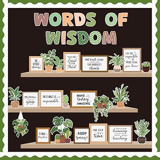 WATINC Bookshelf Bulletin Board Decorations - 63pcs Plant Motivational Classroom Cutout Decor Set, Back to School Words of Wisdom Boards for Classroom Chalkboard Walls Reading Library Summer Supplies