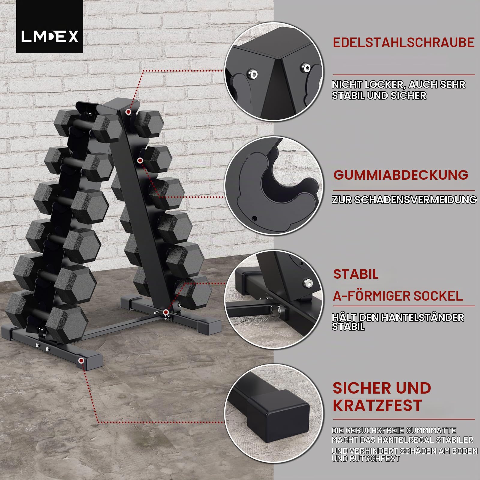 JX FITNESS Hantelständer Fitness A-Rahmen Hantelständer - 6-stöckiges Gewichtsregal für Hanteln - Nur Ständer