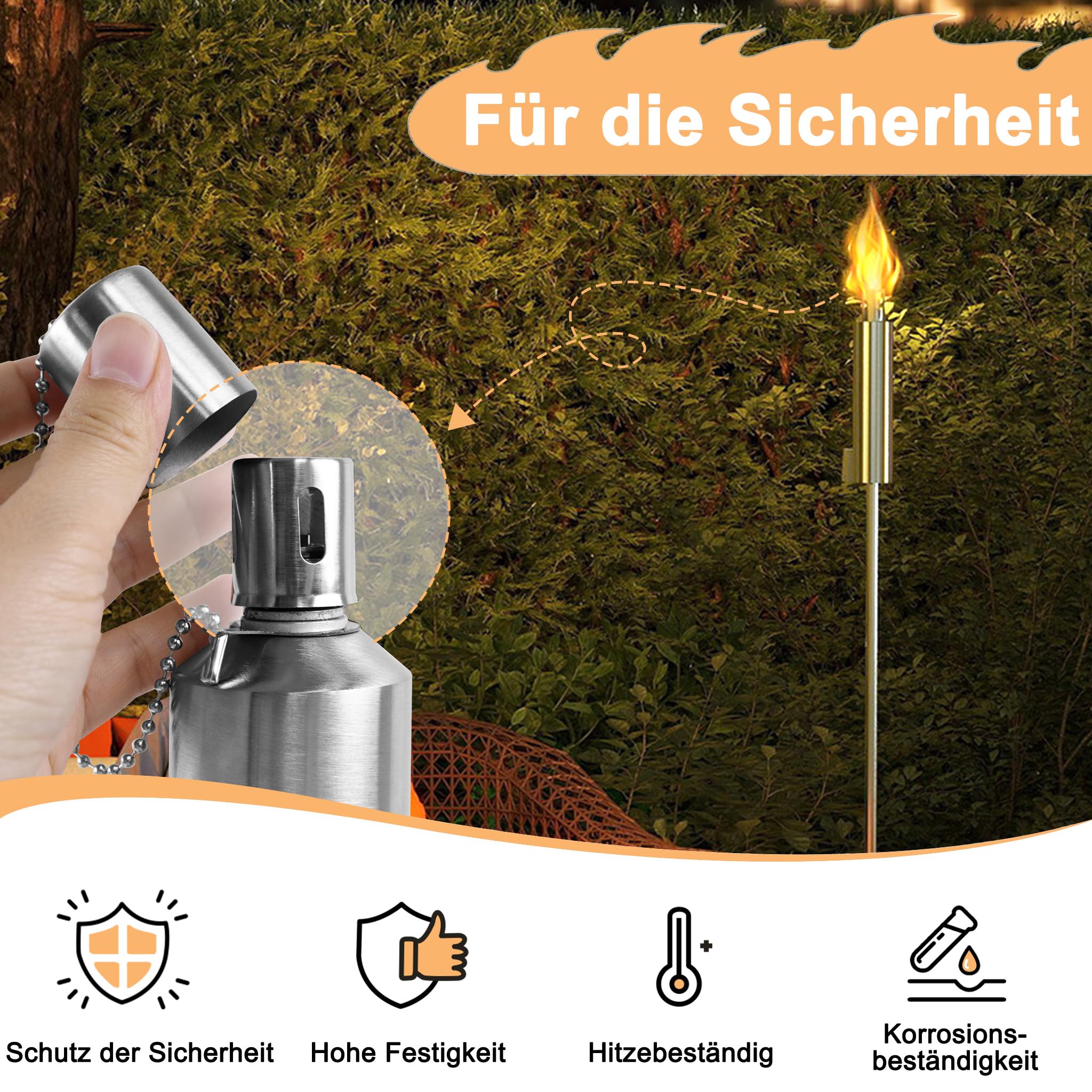 Froadp Juego de 6 antorchas de jardín para exteriores, aceite de 330 ml, de acero inoxidable, 115 cm de alto, antorchas de aceite de larga duración, para aceite de parafina, aceite vegetal, aceite de