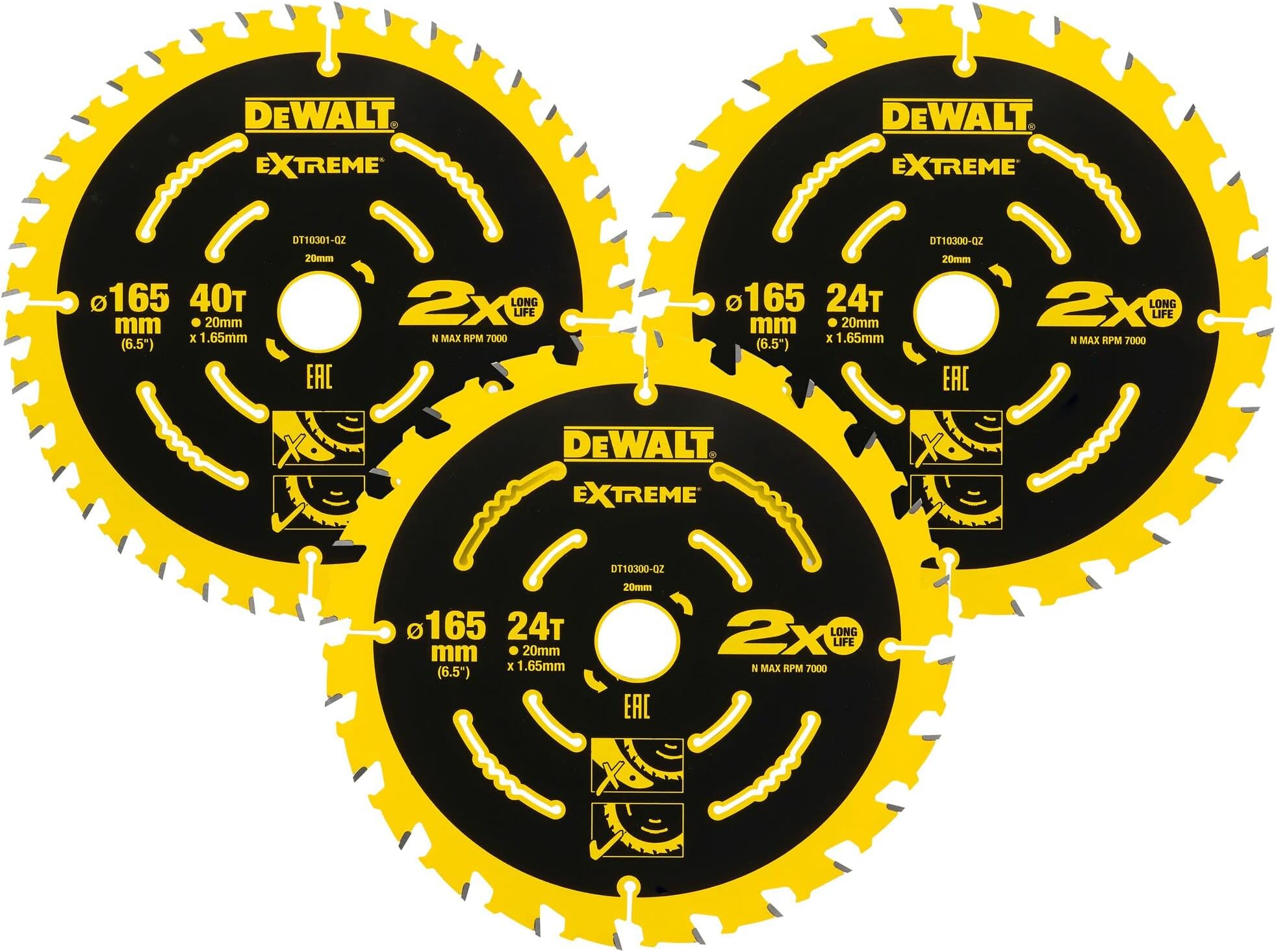 Dewalt DT10397-QZ Elite Series Circular Saw Blade 2X165mm 24T 1X165mm 40T 3 Pack