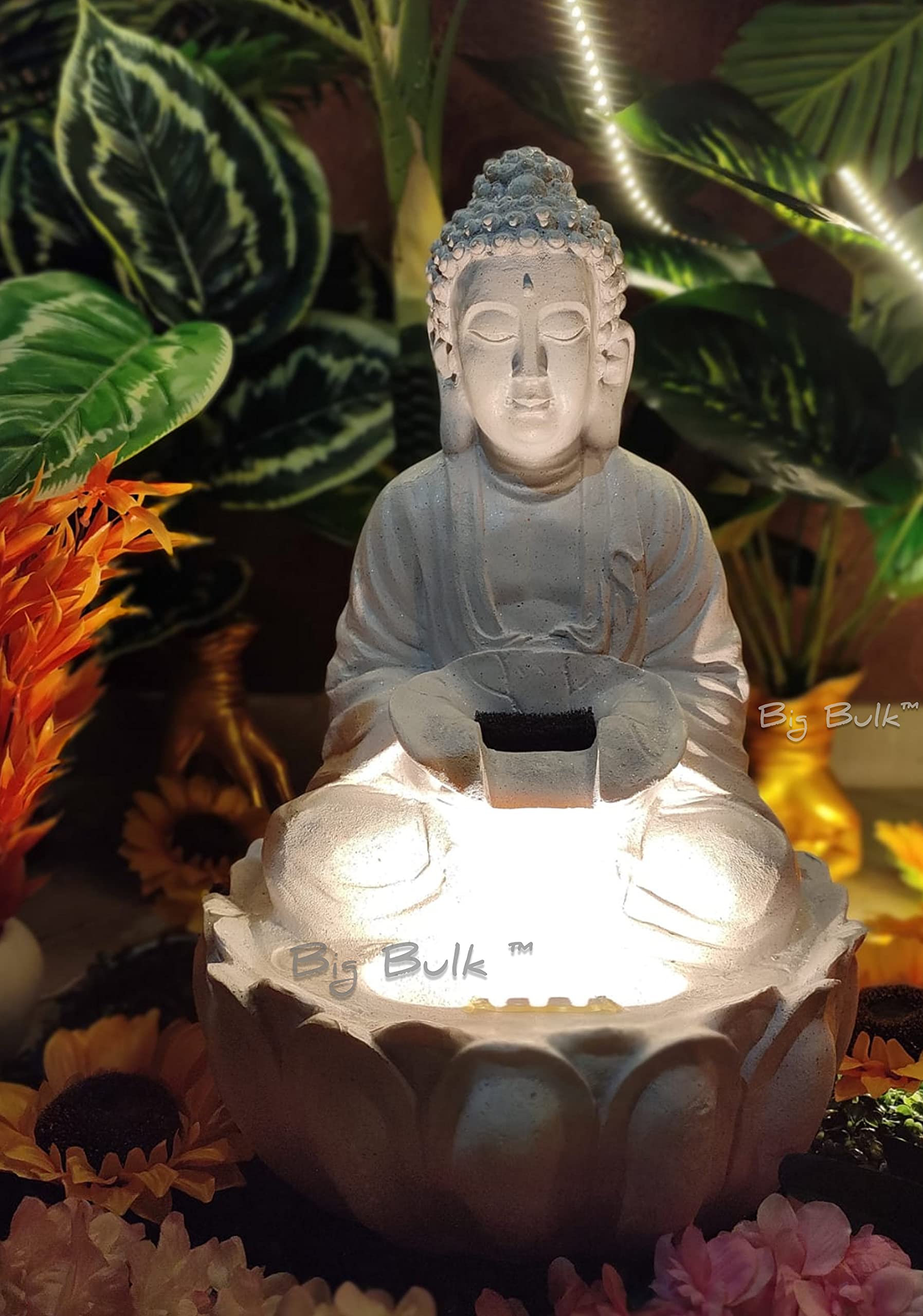 Big Bulk White Kamal/White Lotus Fiber Indoor Outdoor Fountain with LED Lights for Home Decor and Office Decoration Or Gifting(30.5 x 25.4 x 54 cm)-image-11