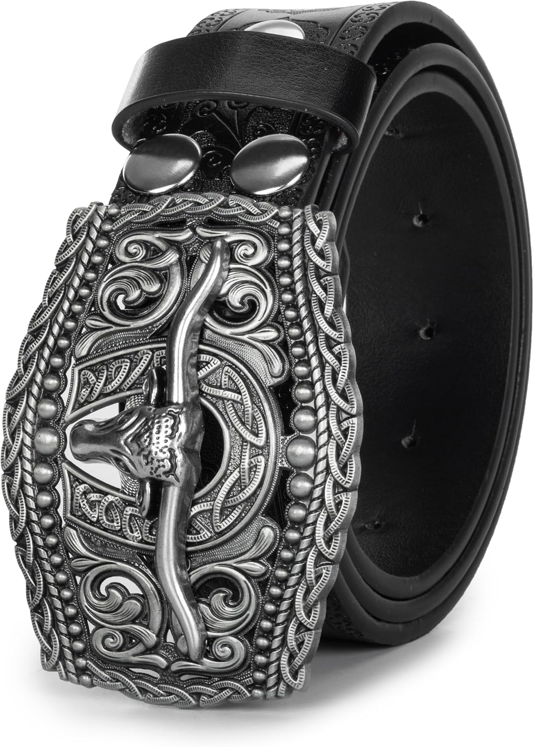Western Cowboy-Belts for Women Big-Buckle Longhorn-Bull PU-Leather Rodeo Cowgirl-Belt Engraved Floral - Waist 25-38" - Image 7