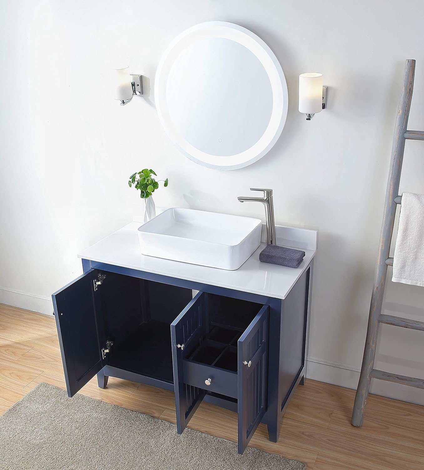 42" Triadsville Casual Style Vessel Sink Navy Blue Bathroom Vanity ZK-77333NB