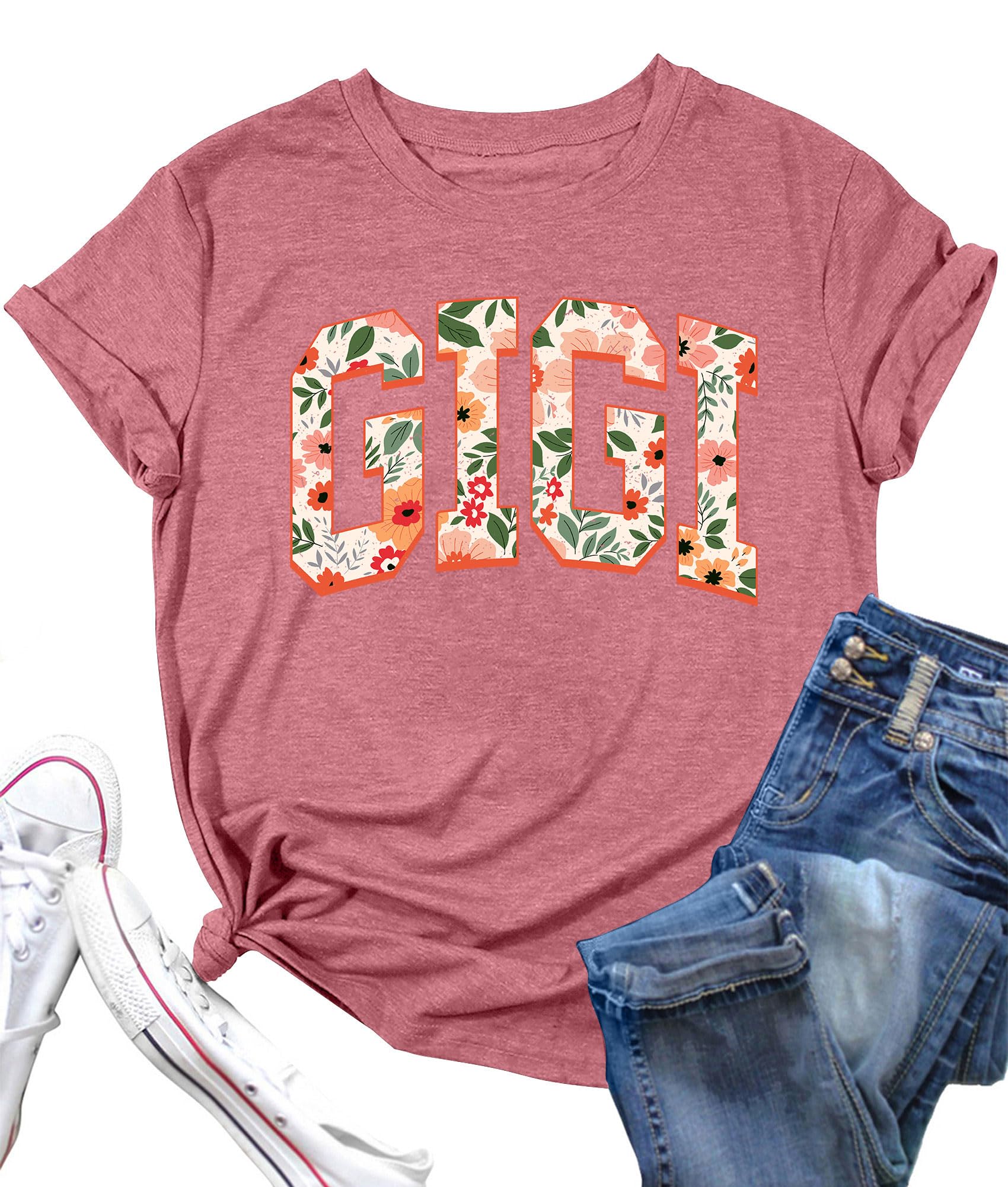 QAUN Grandma Shirts for Women Gigi Graphic Tops Grandma Gifts Tees Mother's Day T Shirt Gigi Short Sleeve Tops