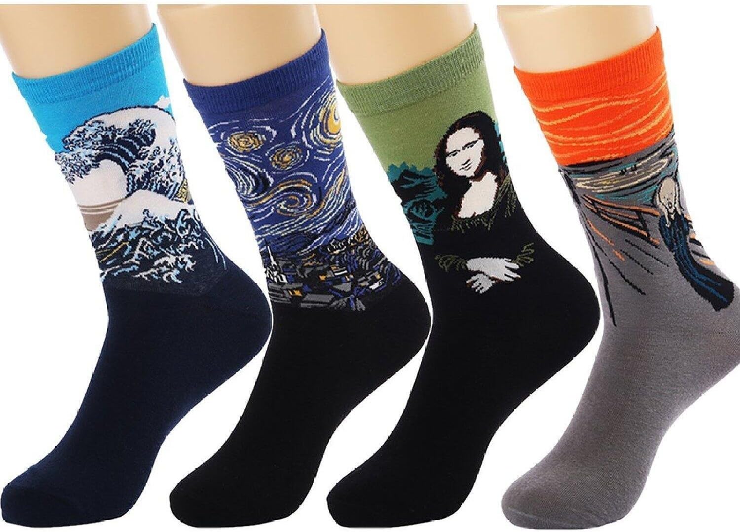 Slimming Girl Womens Cotton Famous Painting Socks Art Pattern Casual Crew Socks Pack of 4