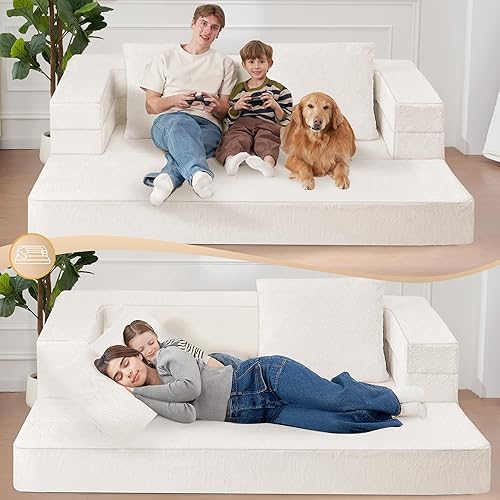 Miniatura 6 de Puf plegable para adultos, puf 3 en 1, sofá de piel sintética, sofá grande puf convertible, sofá cama para perro con almohada, dormitorio, sala de