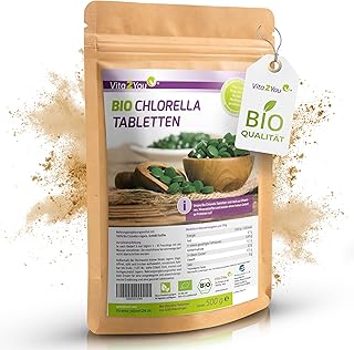 Vita2You Bio Chlorella Tabletten | 400mg pro Tablette | 1250 Presslinge | 500g Algen aus Ökologischen Anbau | Rohkost im Zippbeutel