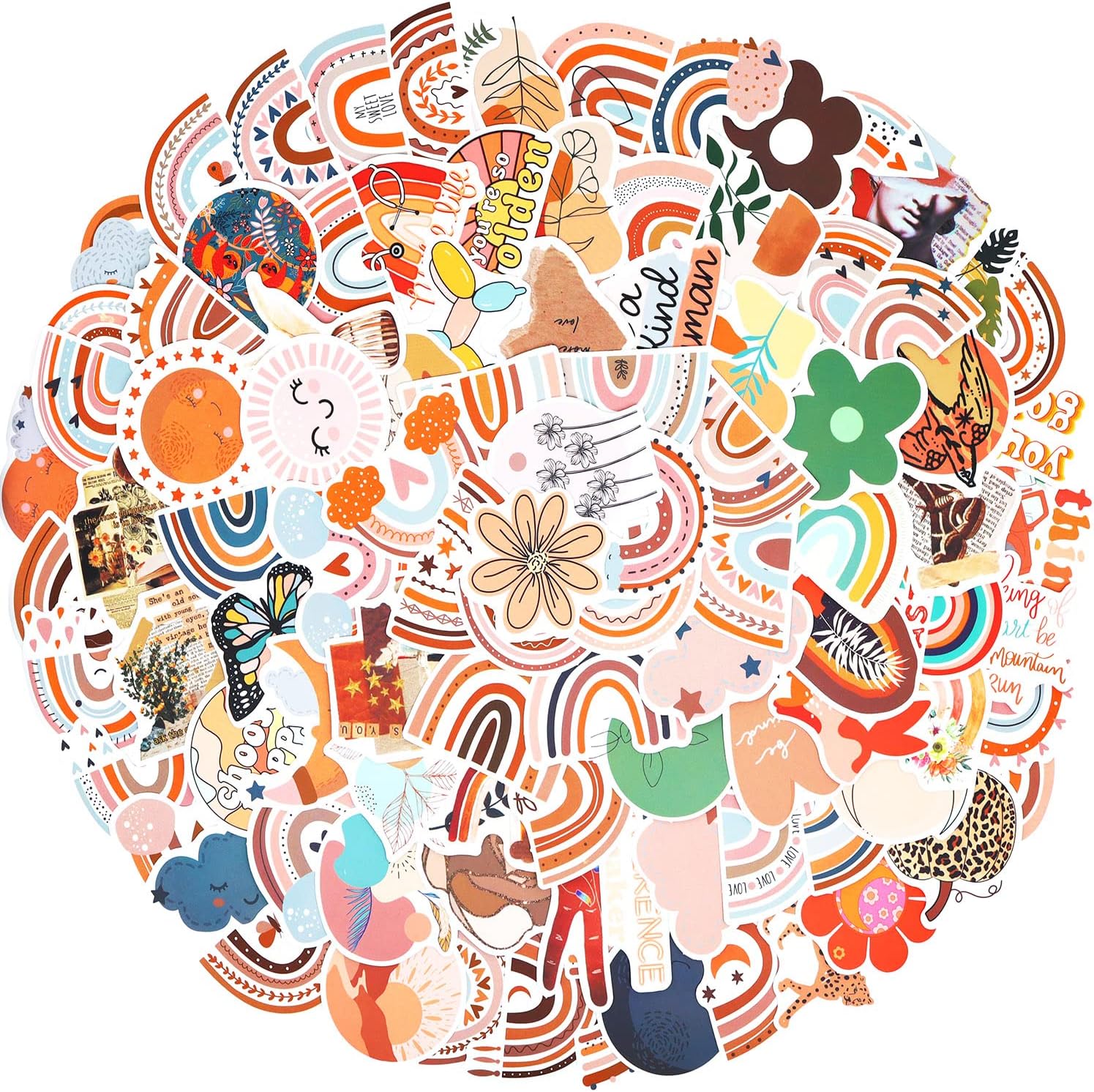 Pack of 100 Vintage Boho Stickers, XINQI Beautiful Attractive Western Art Minimalist Graffiti, Waterproof Vinyl Stickers for Notebook, Photo Album, Car, Motorcycle, Bike, DIY Decoration