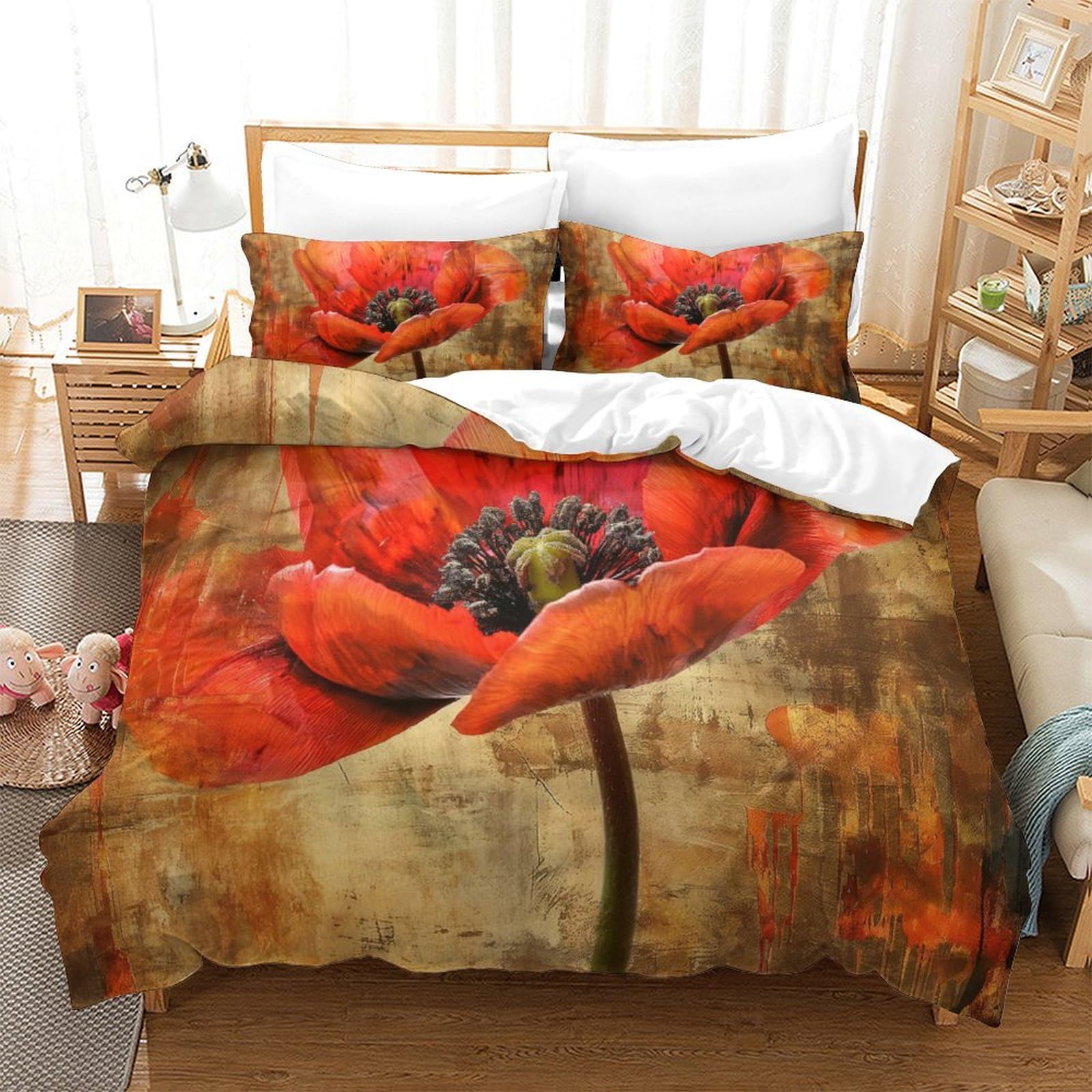 Housse de couette fleurs rouges 3D microfibre de prestige lit king size 260x220
