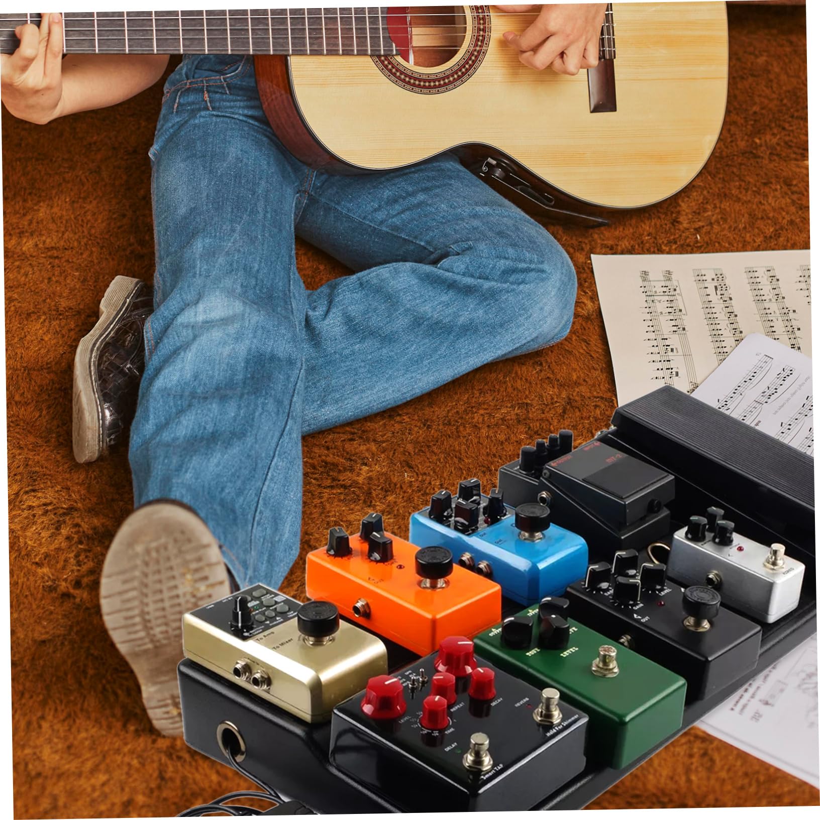 Sosoport Leichtes und Robustes Pedal Board aus Pe für Musiker für Live Auftritte und Proben mit Verstecktem Netzteil und Großer Kapazität